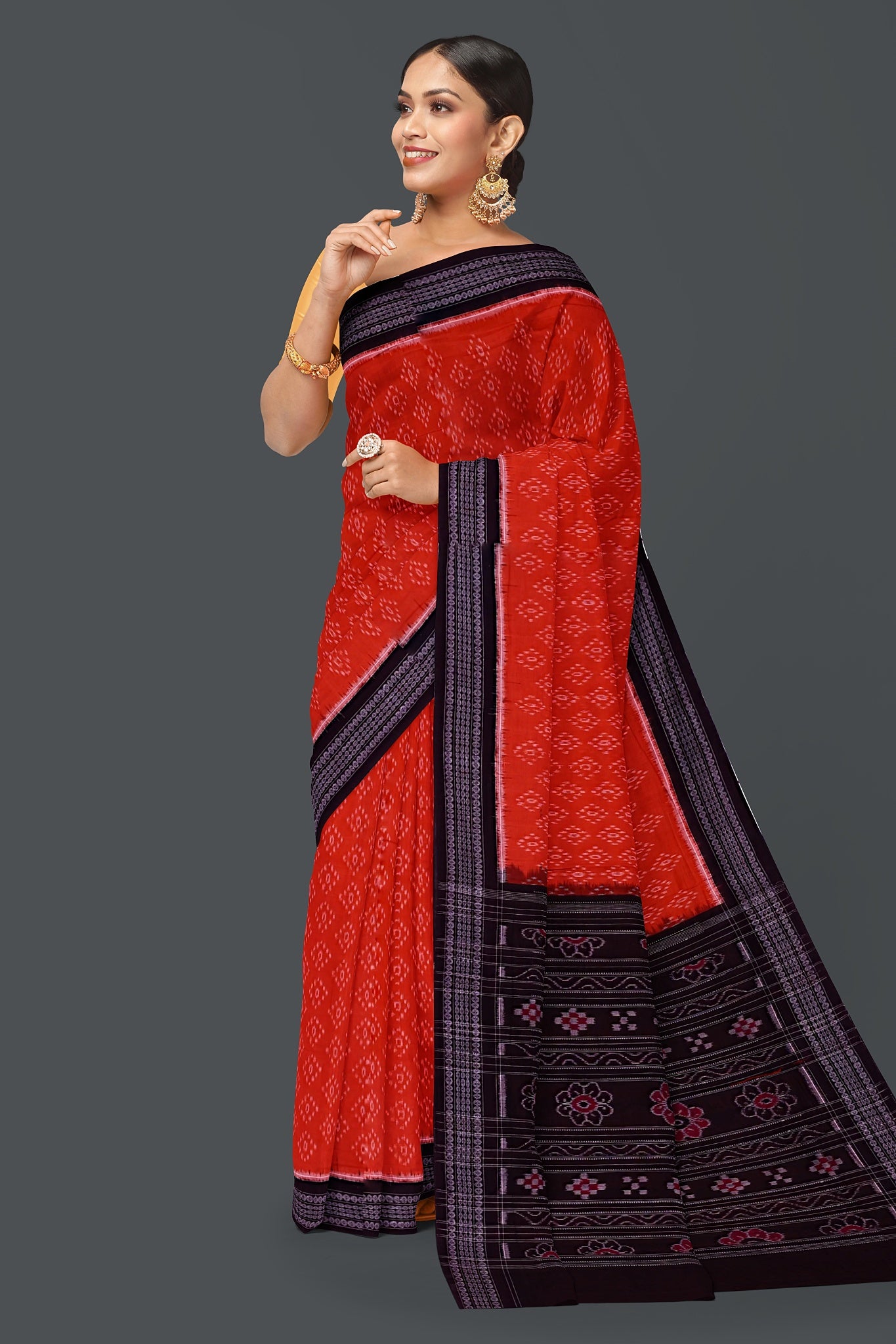 Dark Orange Body Bandha Saree(With Out Blouse)