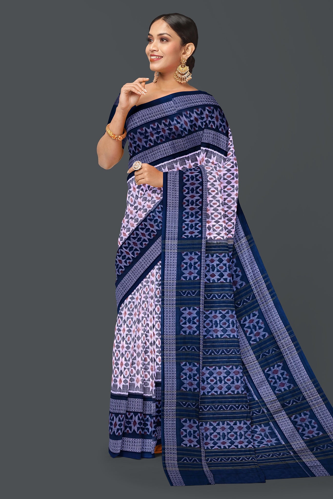 White Big Border Bandha Saree