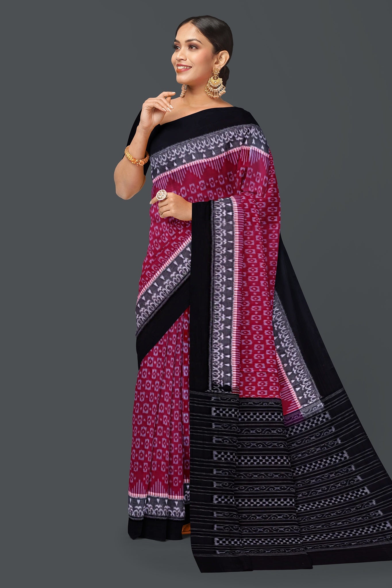 White Double Border Bandha Saree