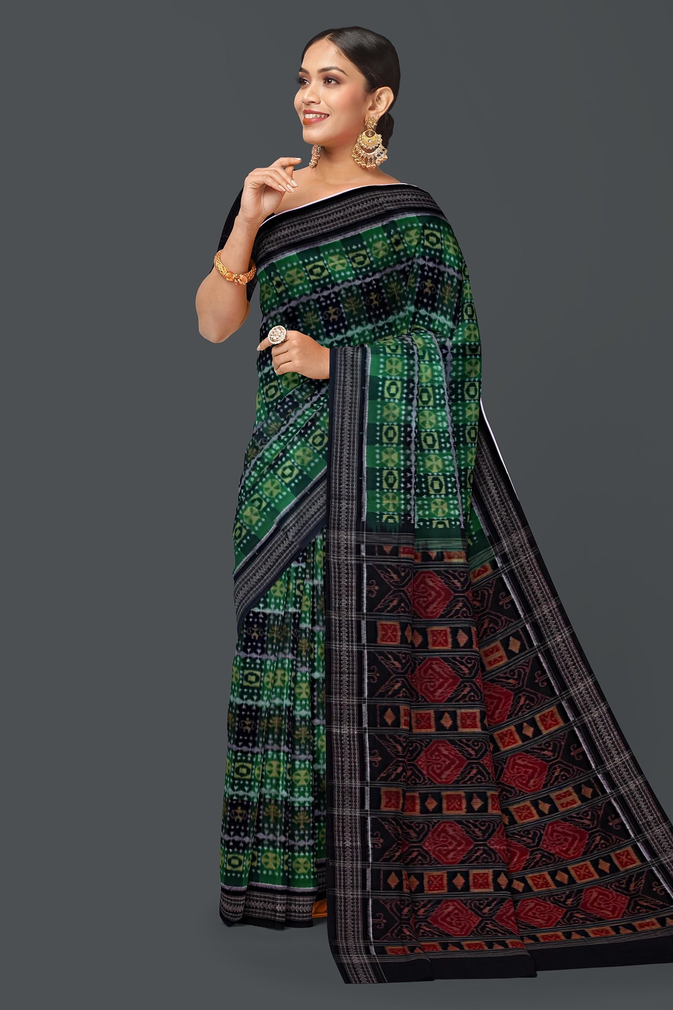 Green, Golden Teracota Bandha Saree