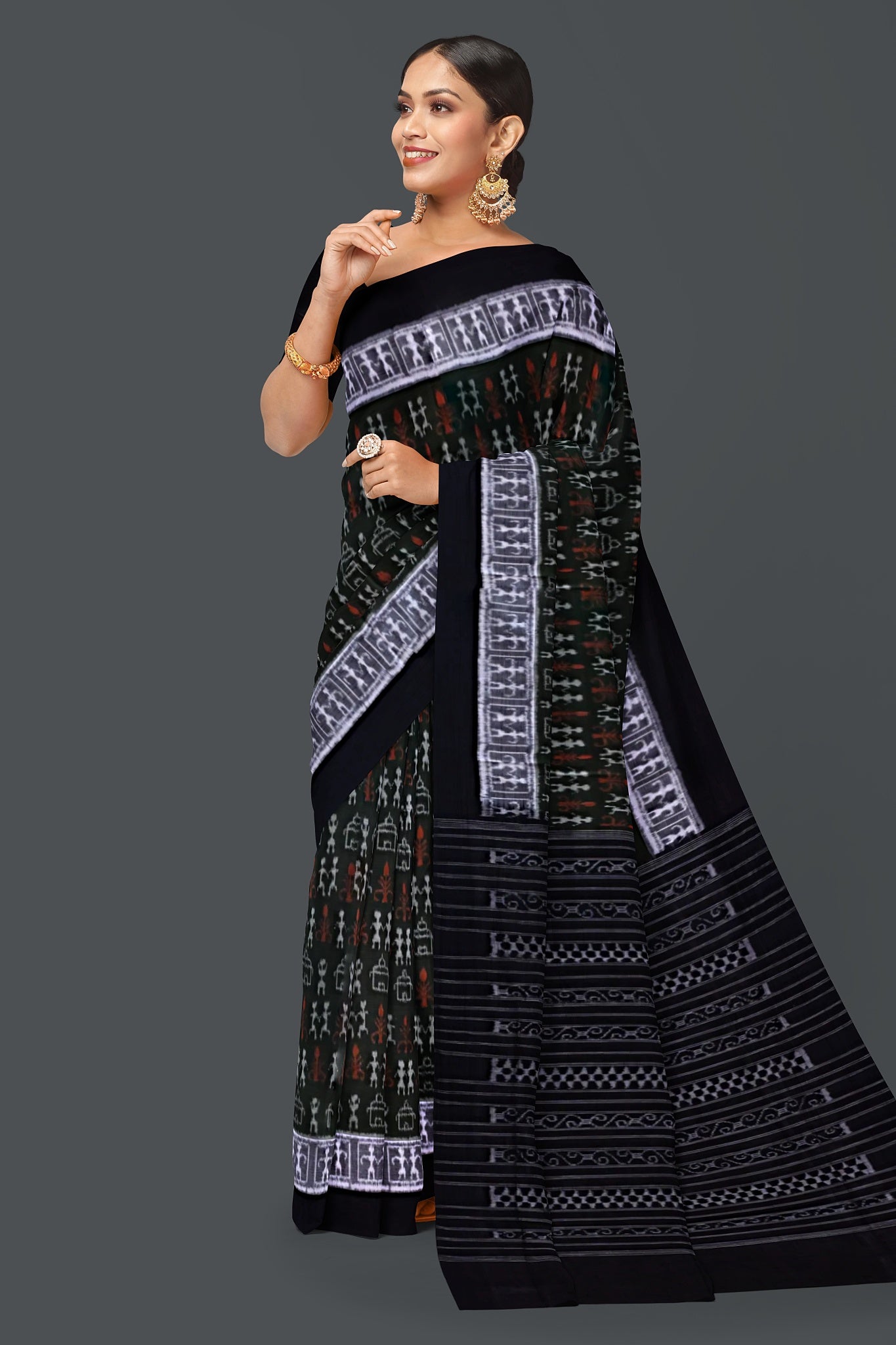 Dark Olive Green Teracota Bandha Saree