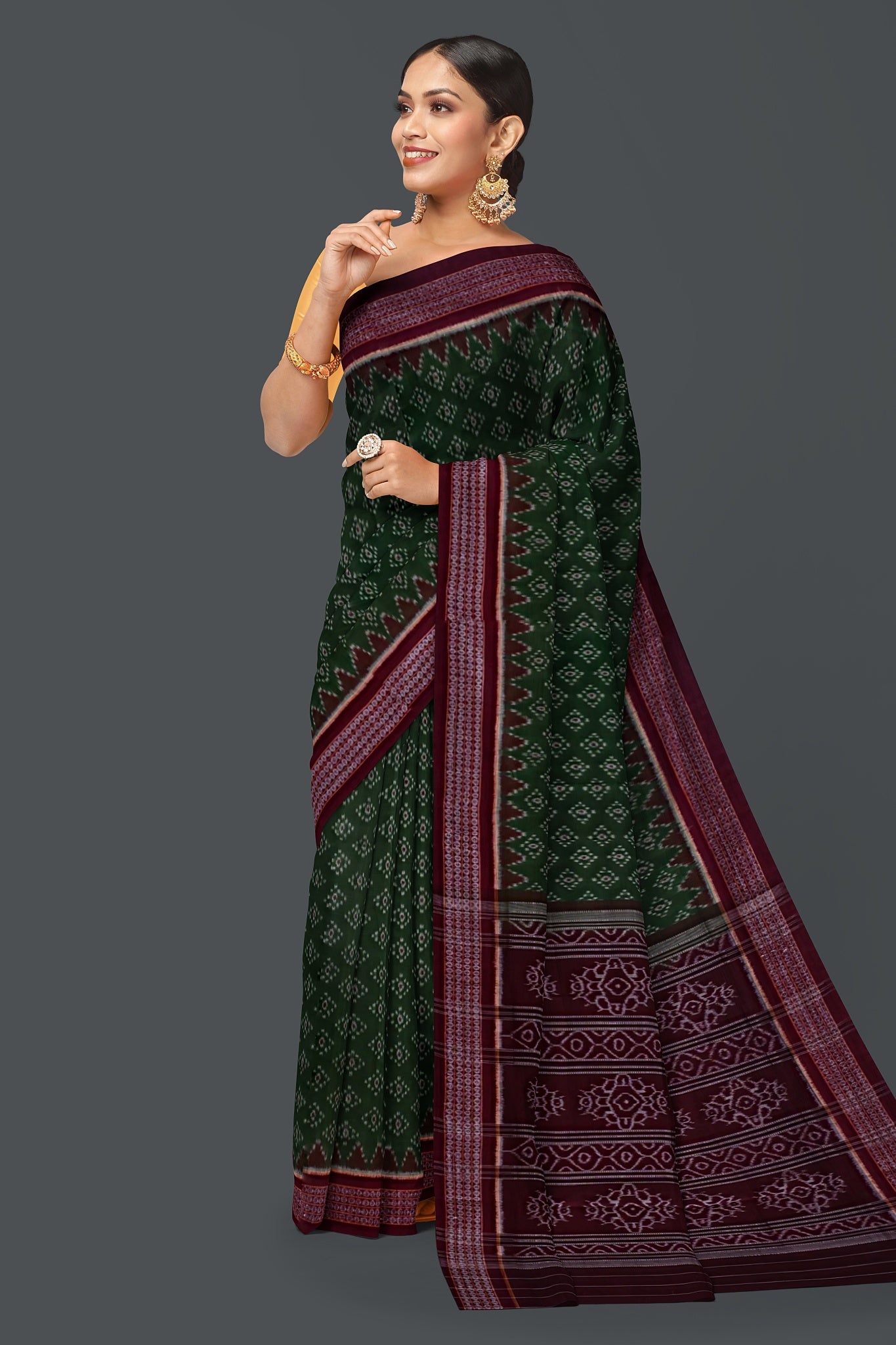 Deep Green Body Bandha Saree(With Out Blouse)