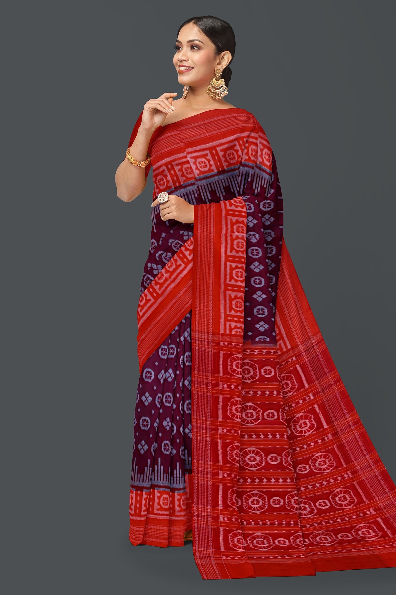 Dark Maroon Big Border Bandha Saree