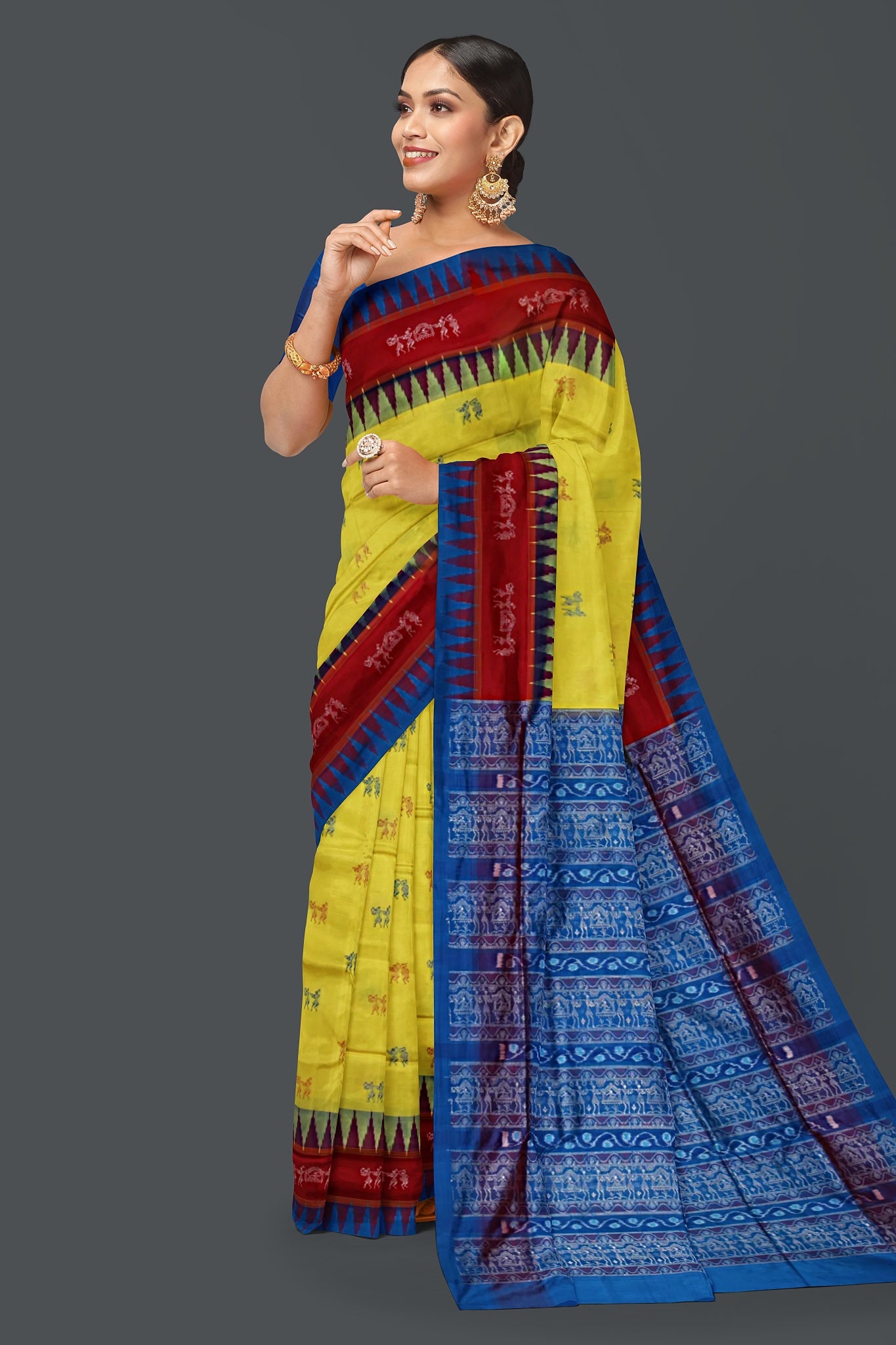 Bright Yellow Traditional Marriage Bomkai Saree