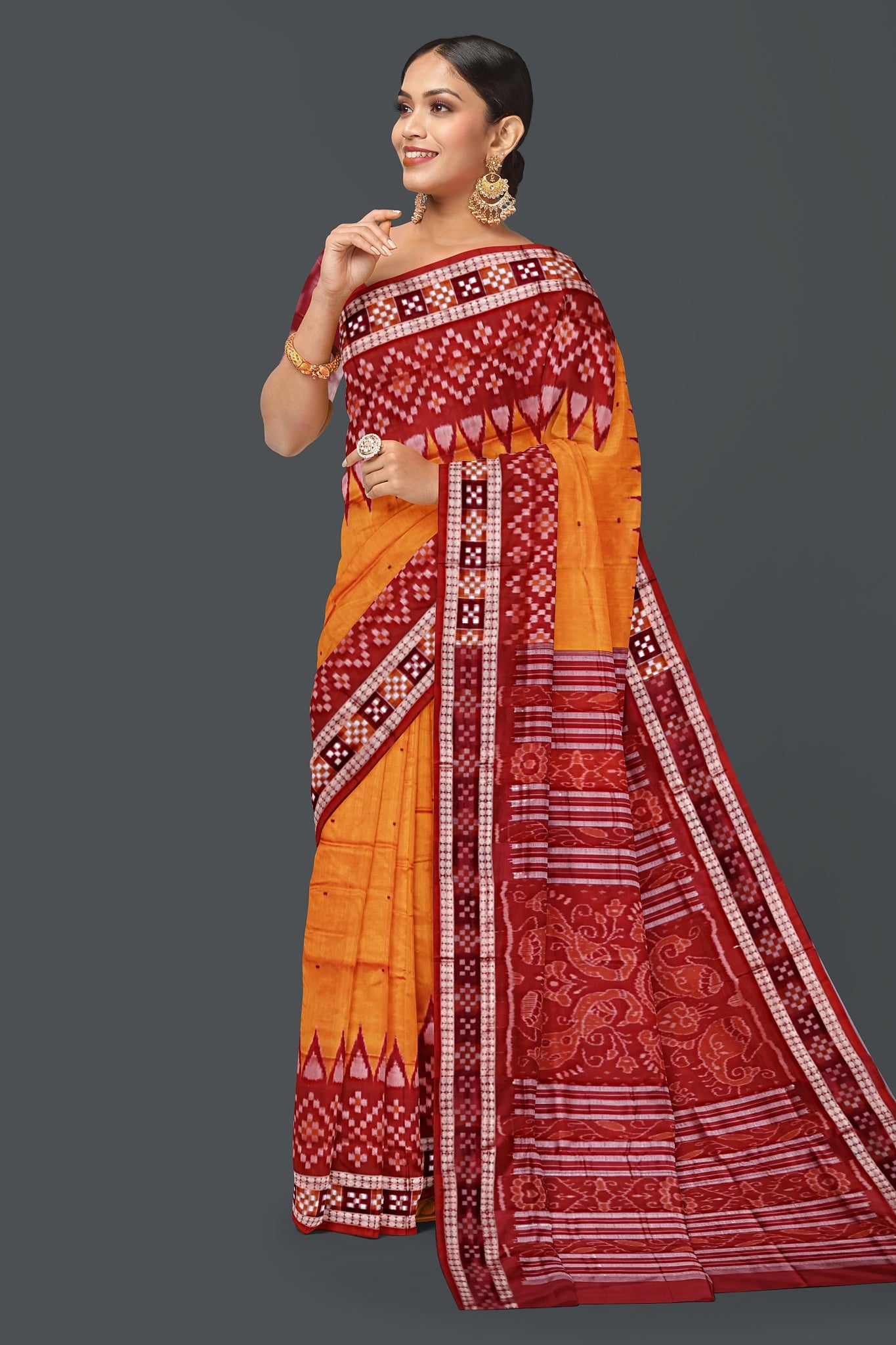 Golden Orange Border Pasapalli Saree
