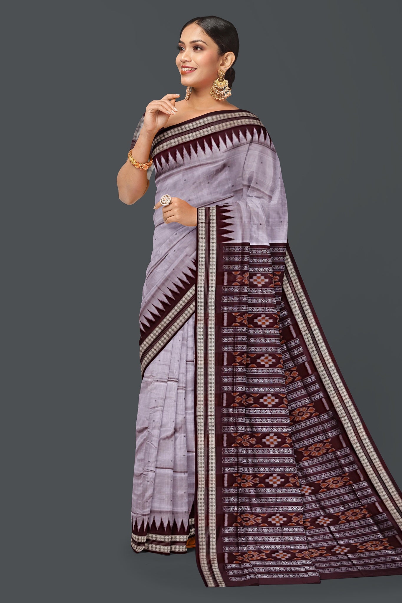Dark Silver Bomkai Butti Sambalapuri Saree