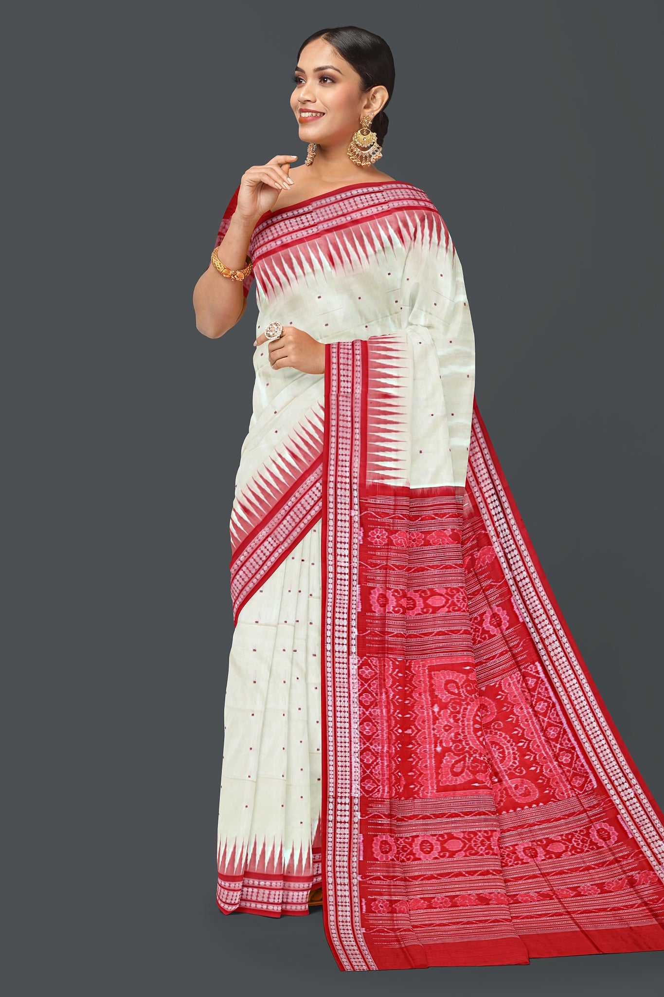 Cream Bomkai Butti Saree