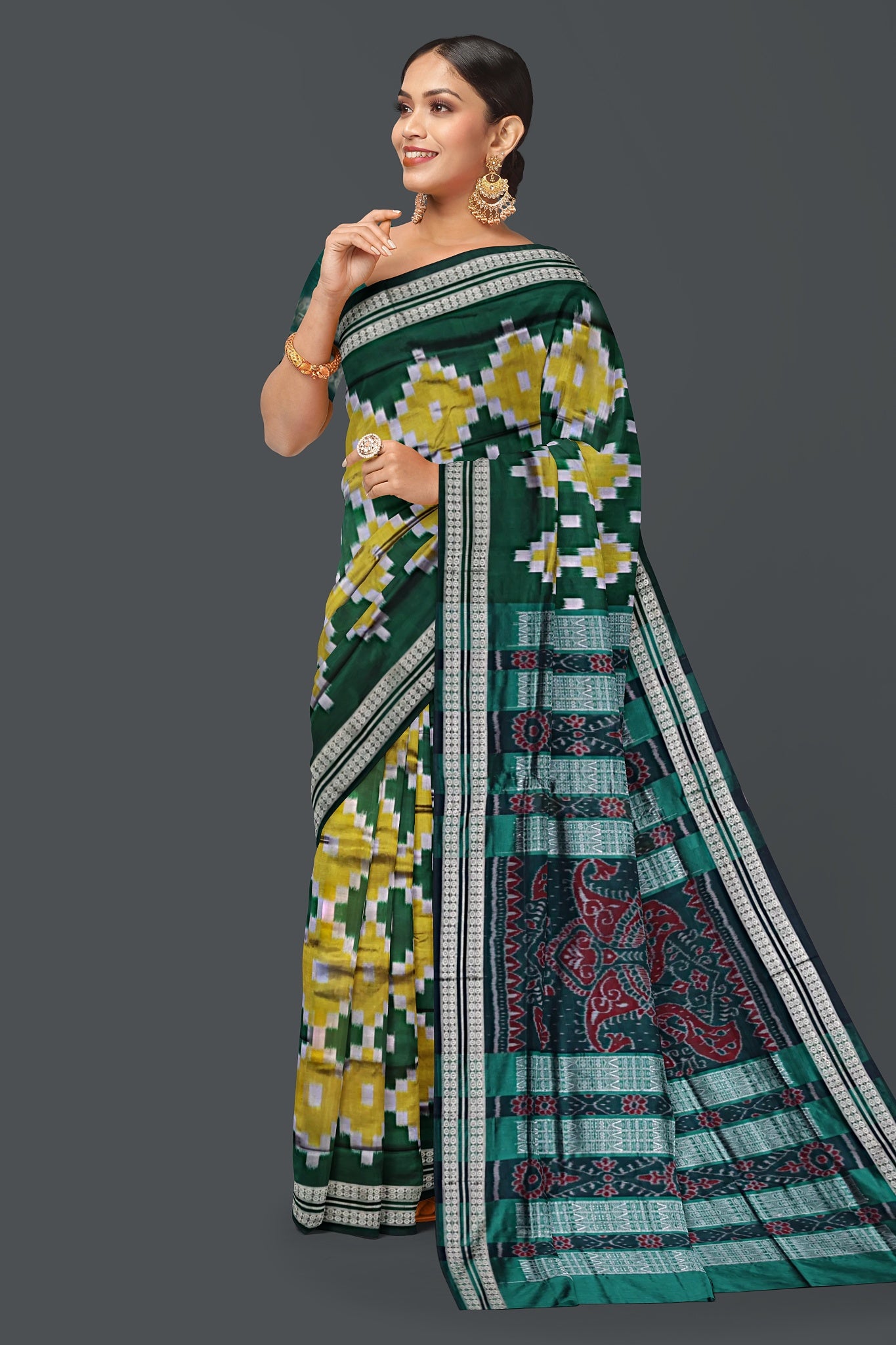 Yellow and Green Body Pasapalli Saree