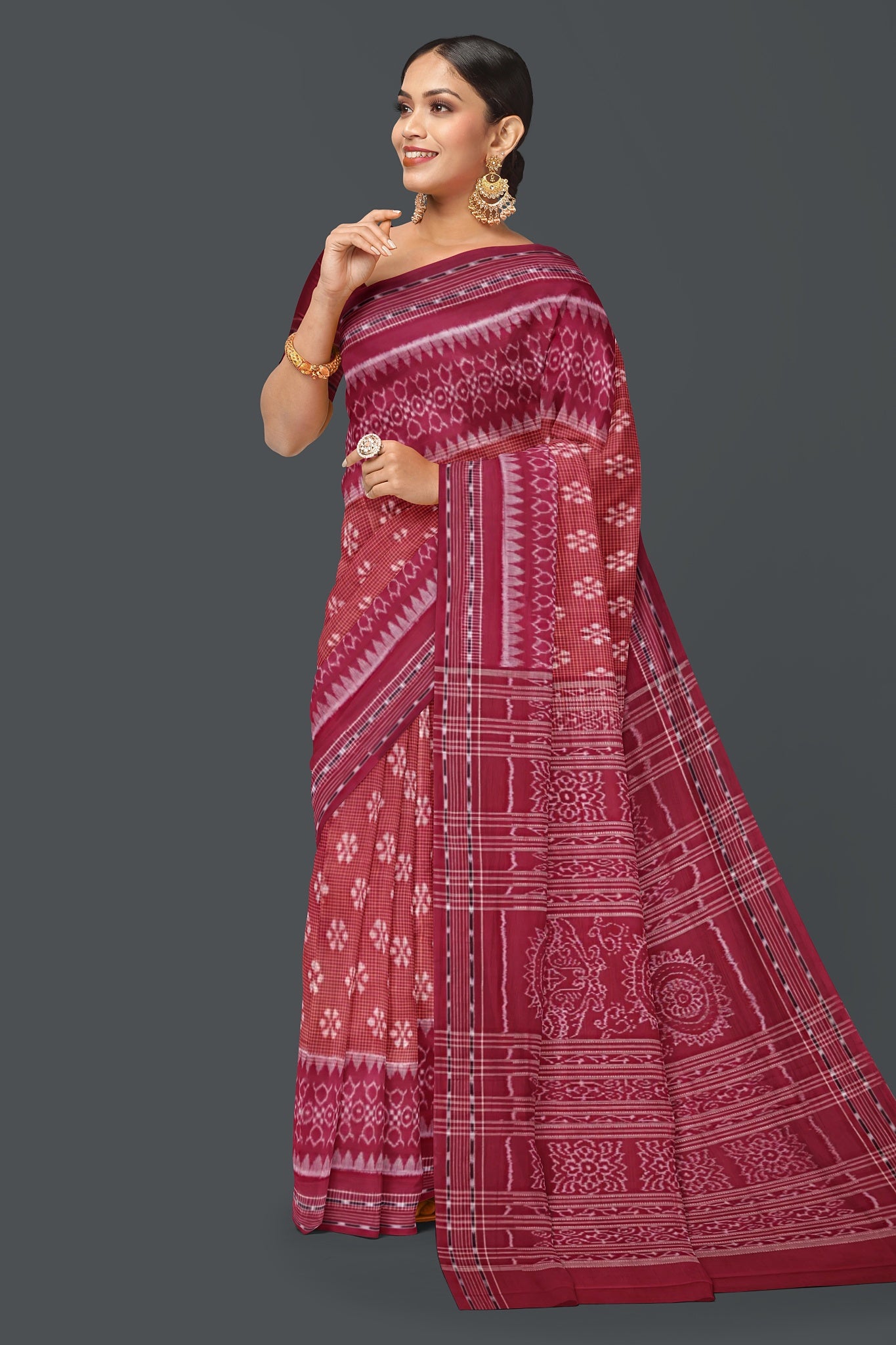 Brown Maroon Border Body Bandha Saree