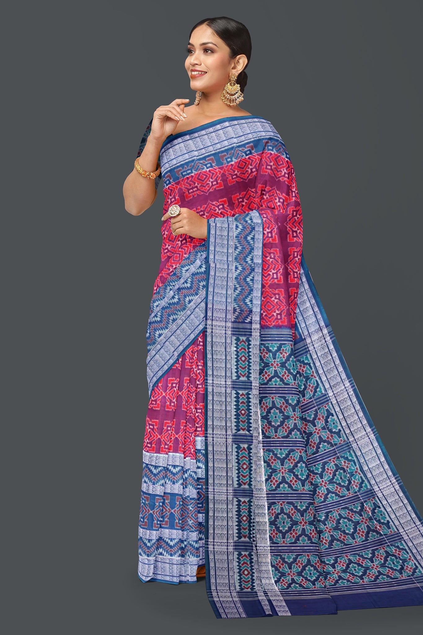 Dark Purple Double Border Bandha Saree