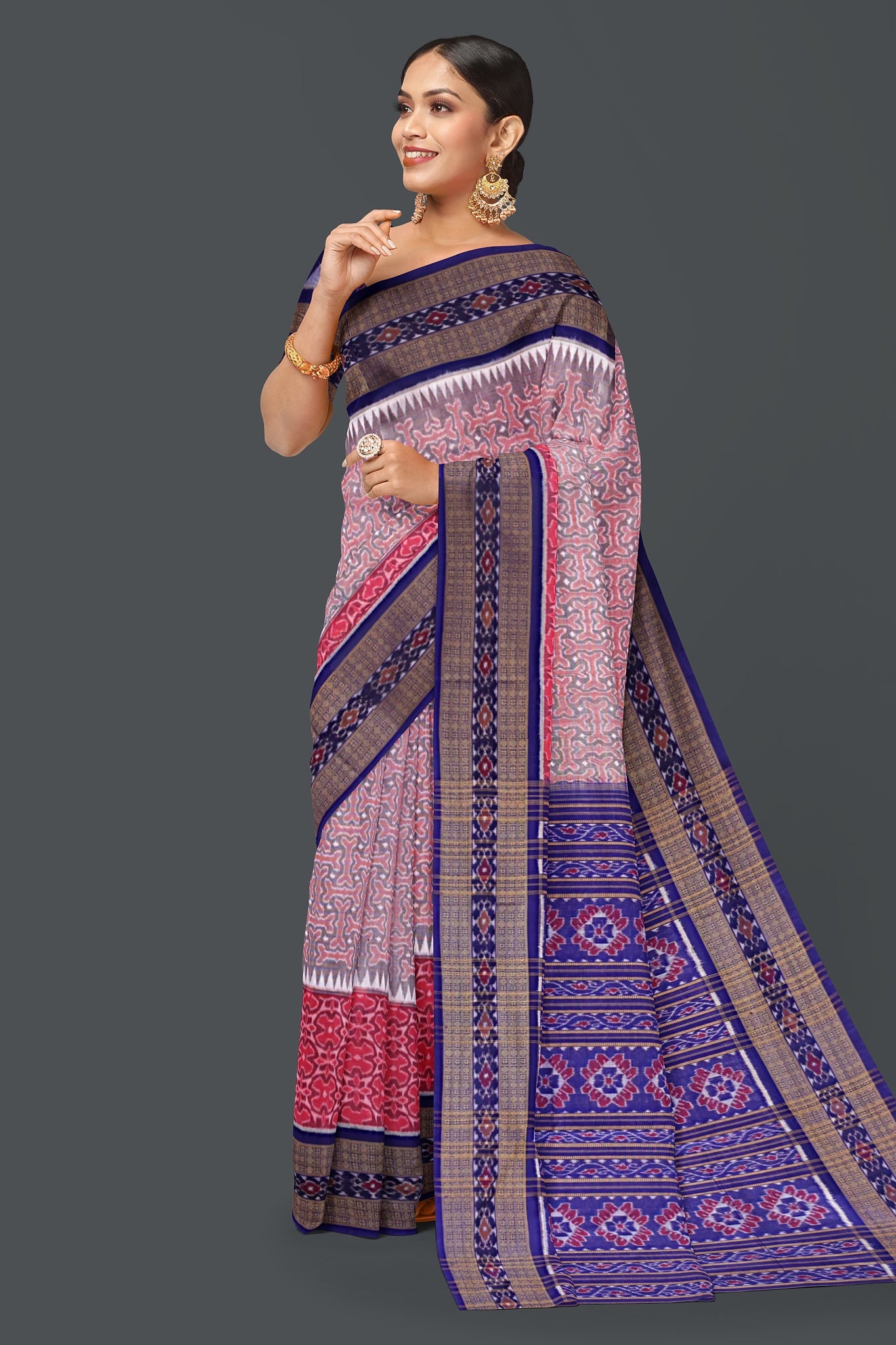 Sweet Pink Double Border Bandha Saree