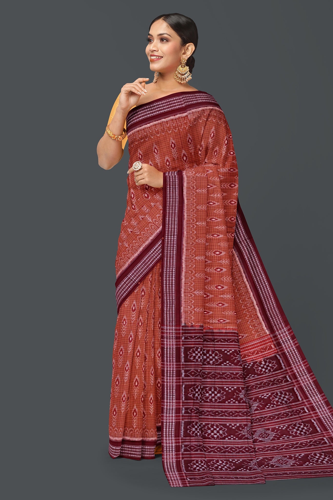 Brown With Maroon Border Body Bandha Saree(With Out Blouse)
