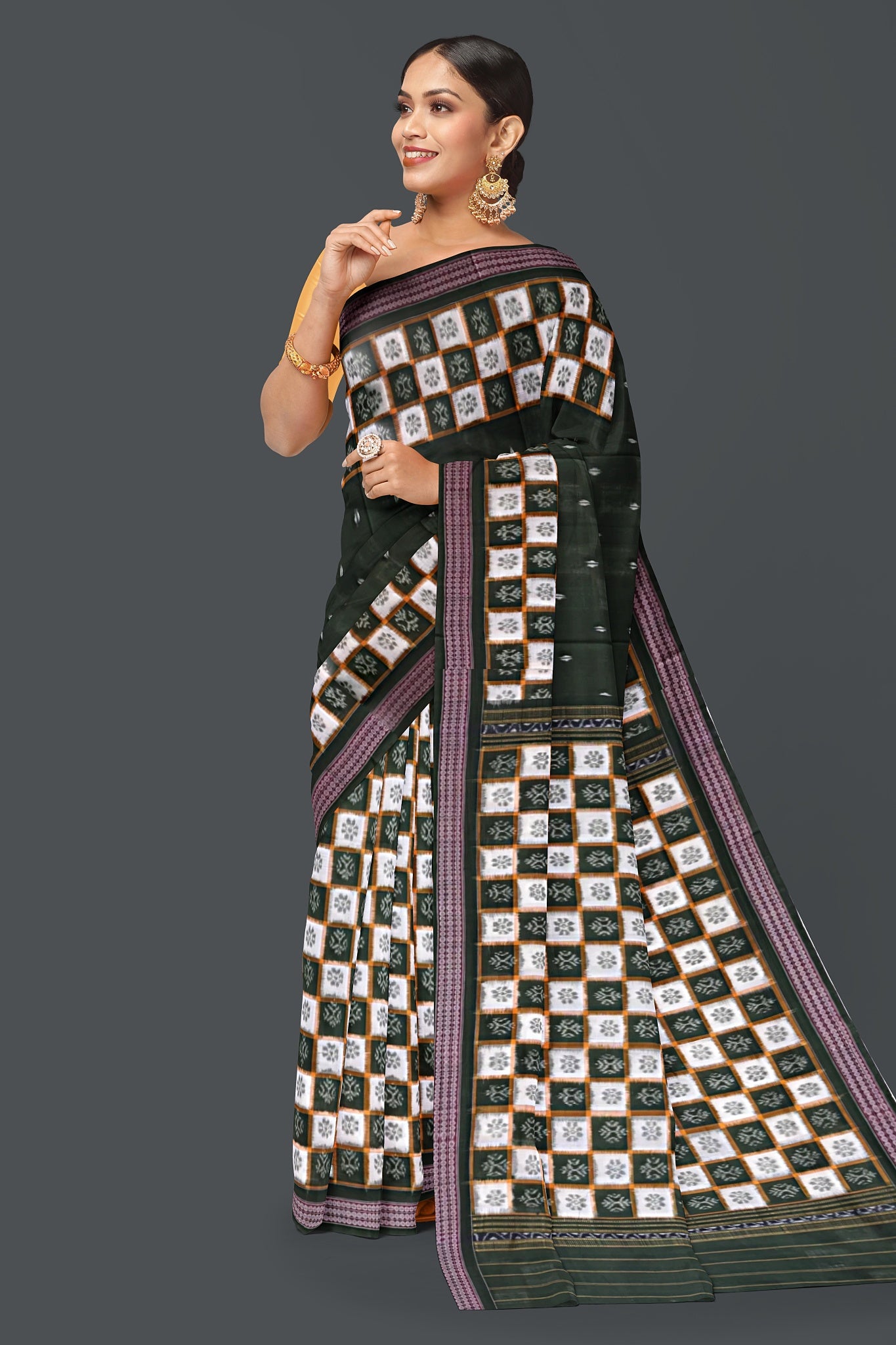 Dark Olive Green Border Pasapalli Saree