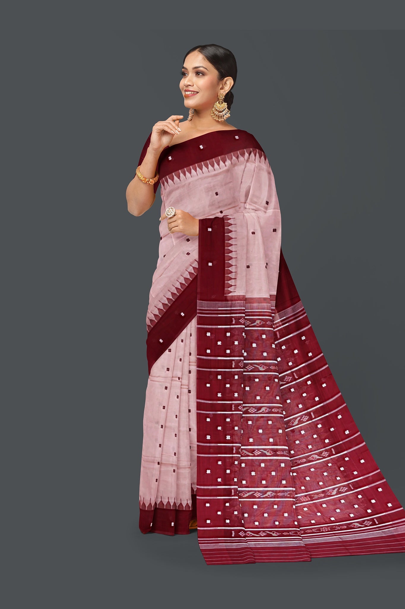 Peach Pata Bapta Saree