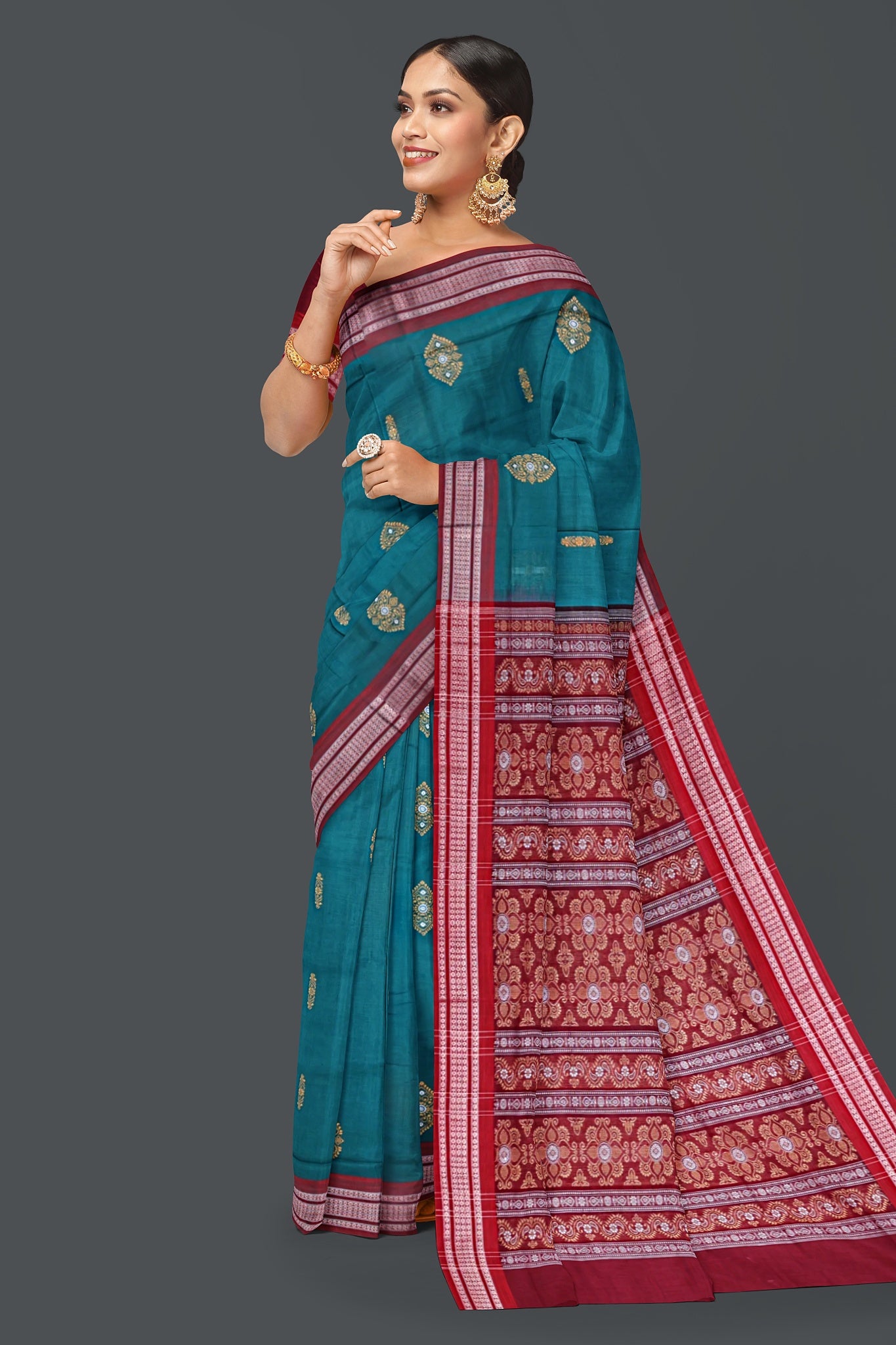 Teal Green Bomkai Saree