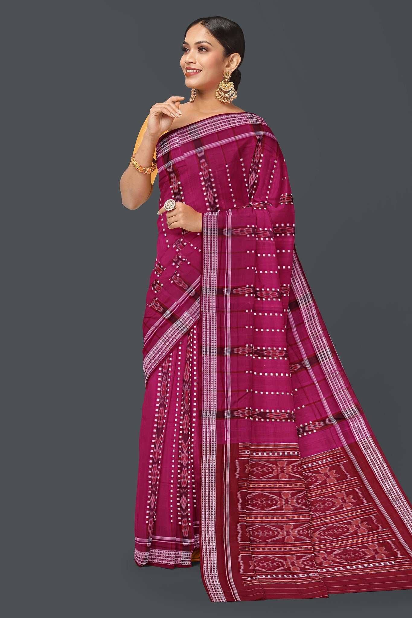 Deep Magenta Bomkai Line Butti Saree