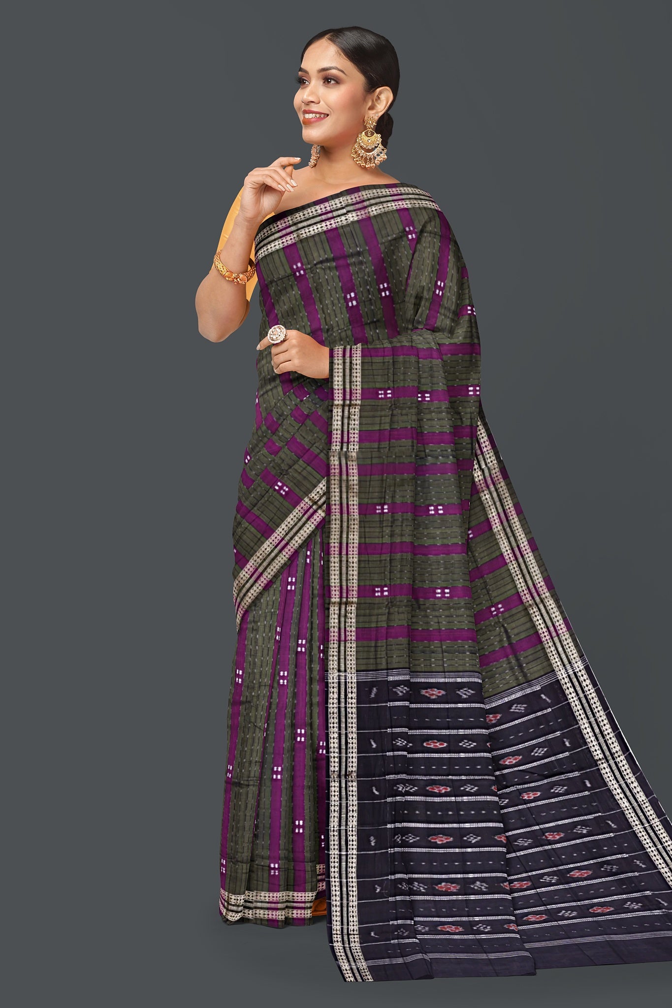 Purple And Dark Bomkai Line Butti Saree