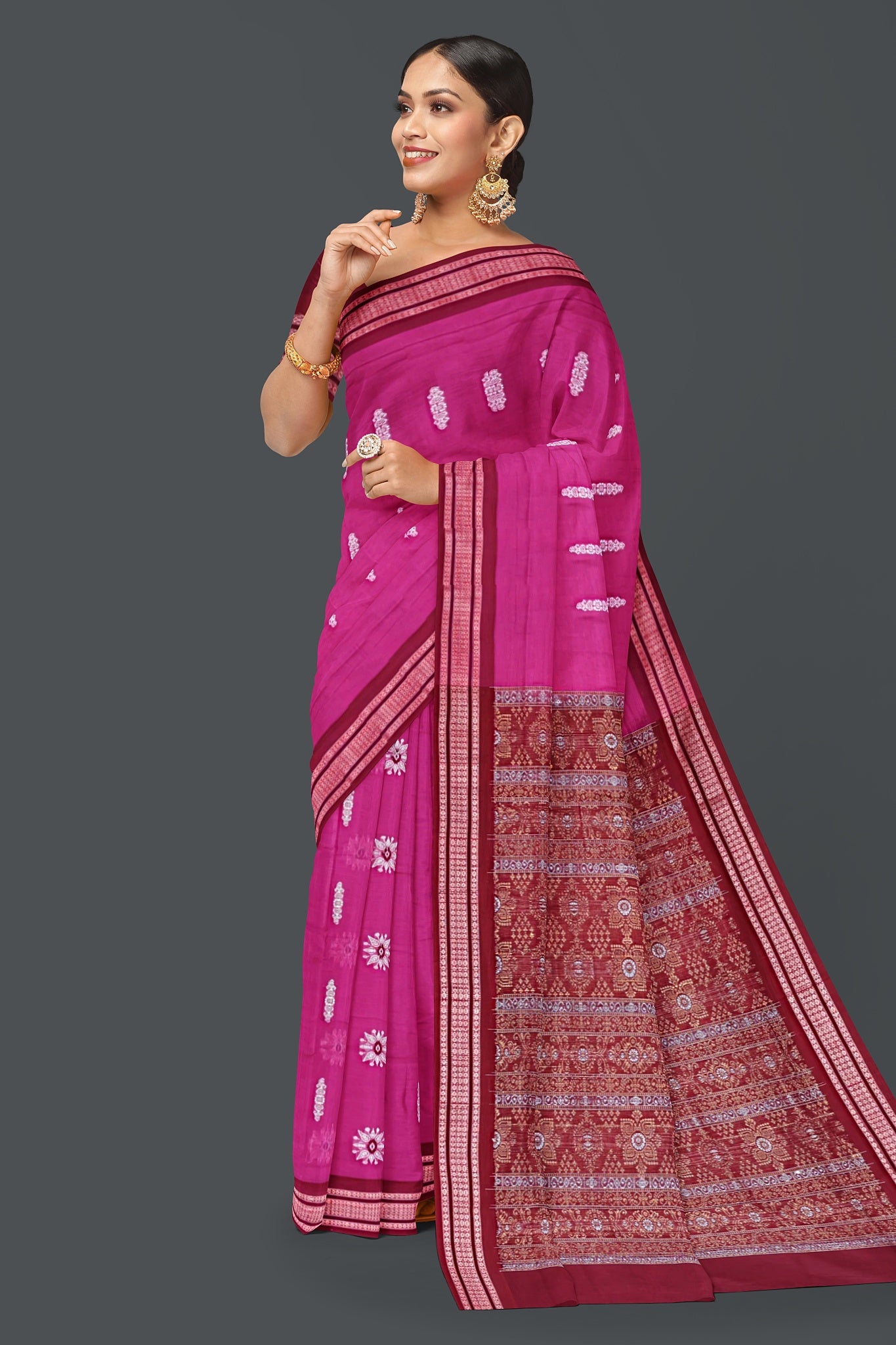 Dark Pink Bomkai Saree