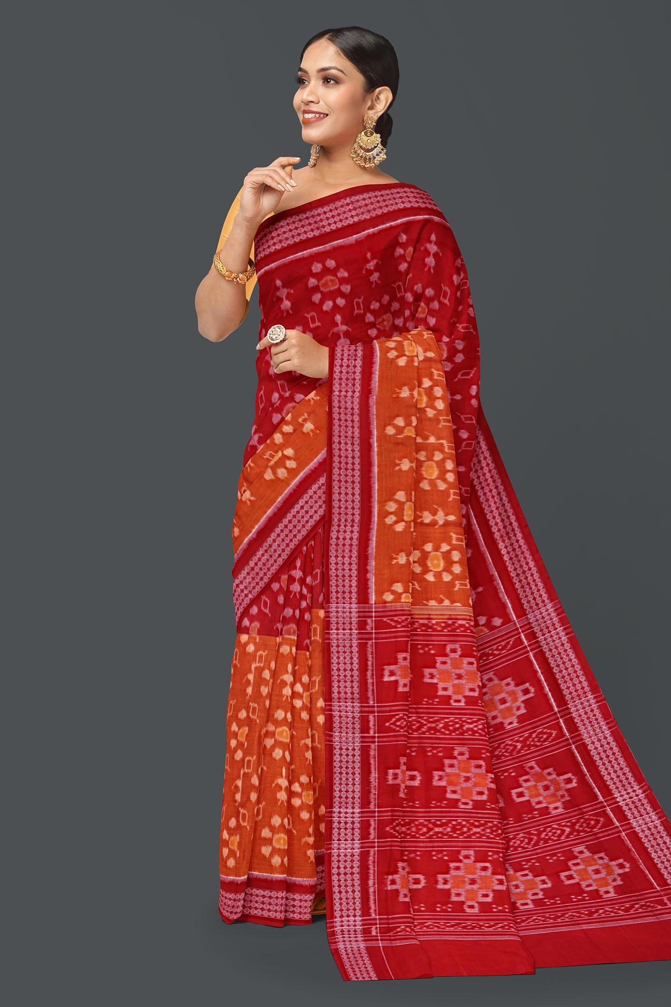 Deep Orange And Red Body Bandha Saree(With Out Blouse)