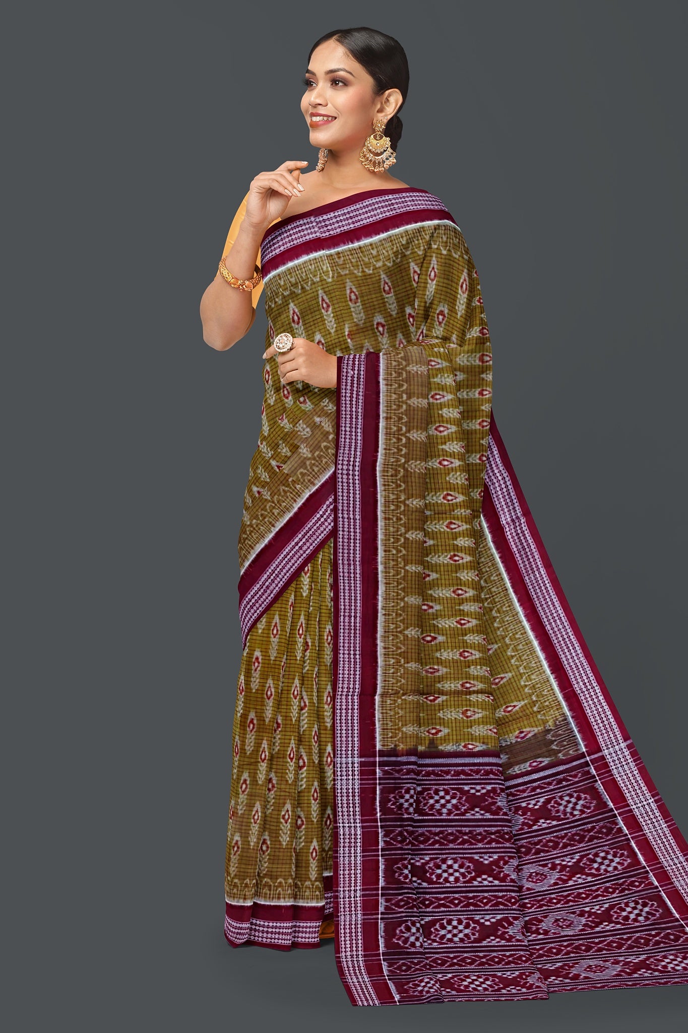 Light Olive Body Bandha Saree(With Out Blouse)