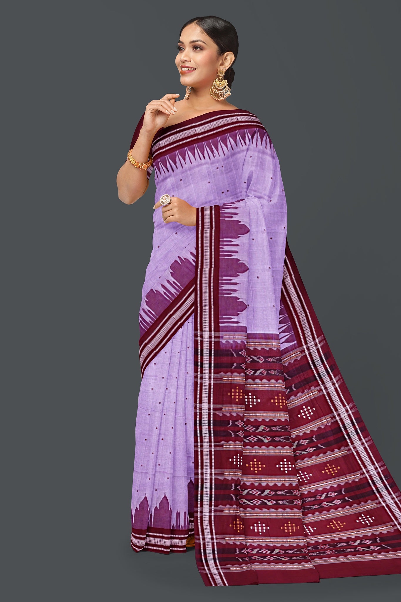 Light Purple Temple Border Cotton Bapta Saree