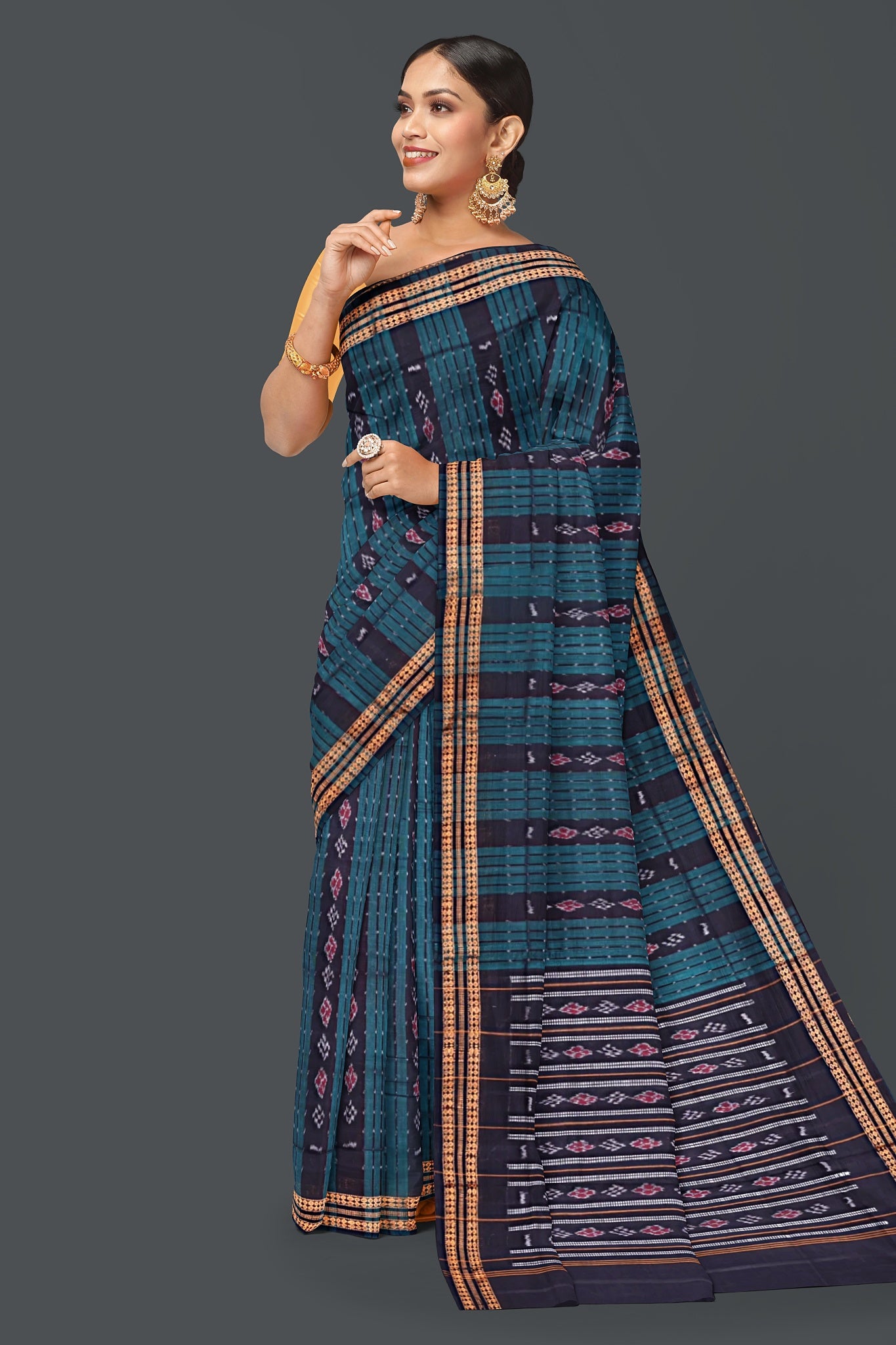 Deep Green Line Bandha Saree