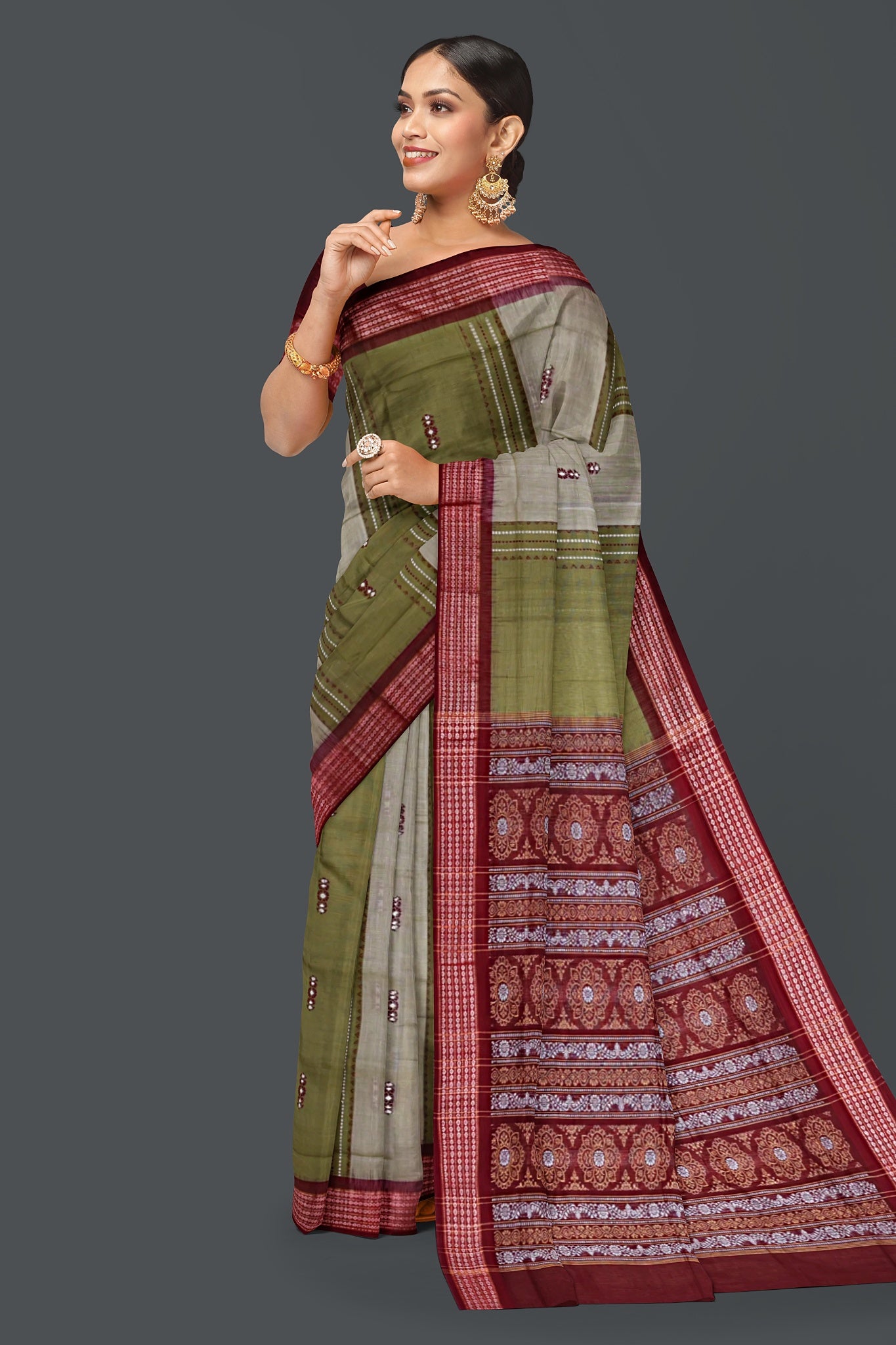 Olive Green Bomkai Saree