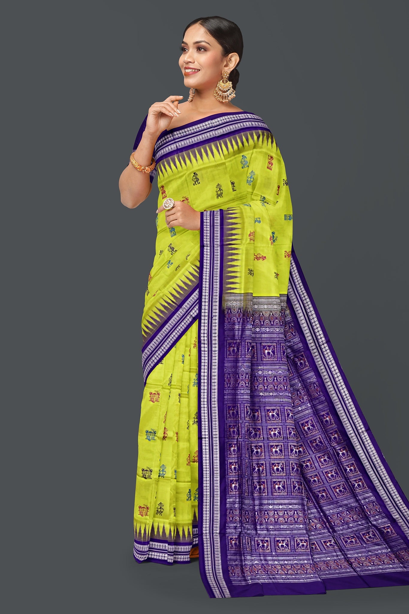 Lemon Green Teracota Bomkai Saree