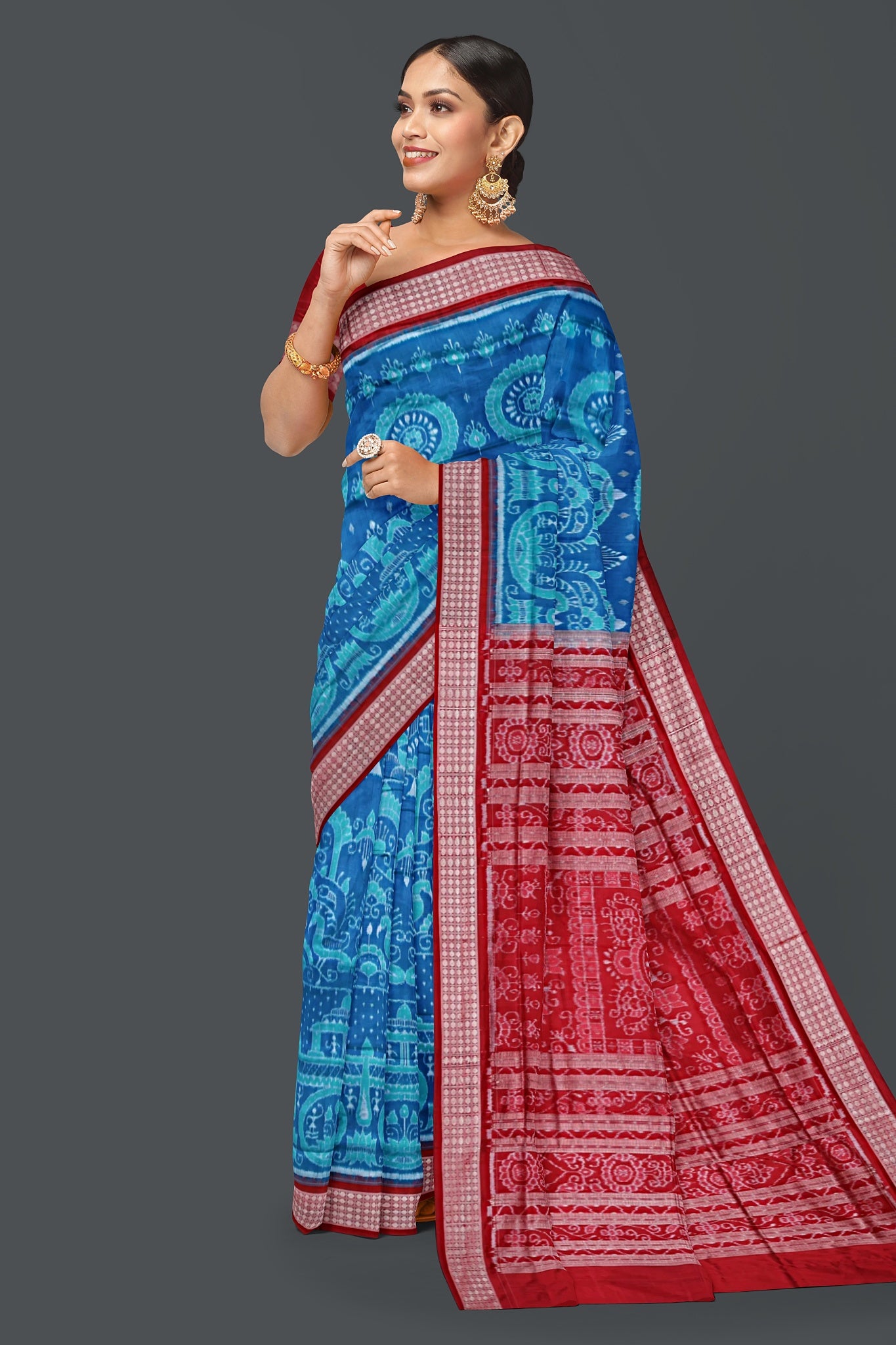 Bright Blue Bandha Sambalapuri Silk Saree