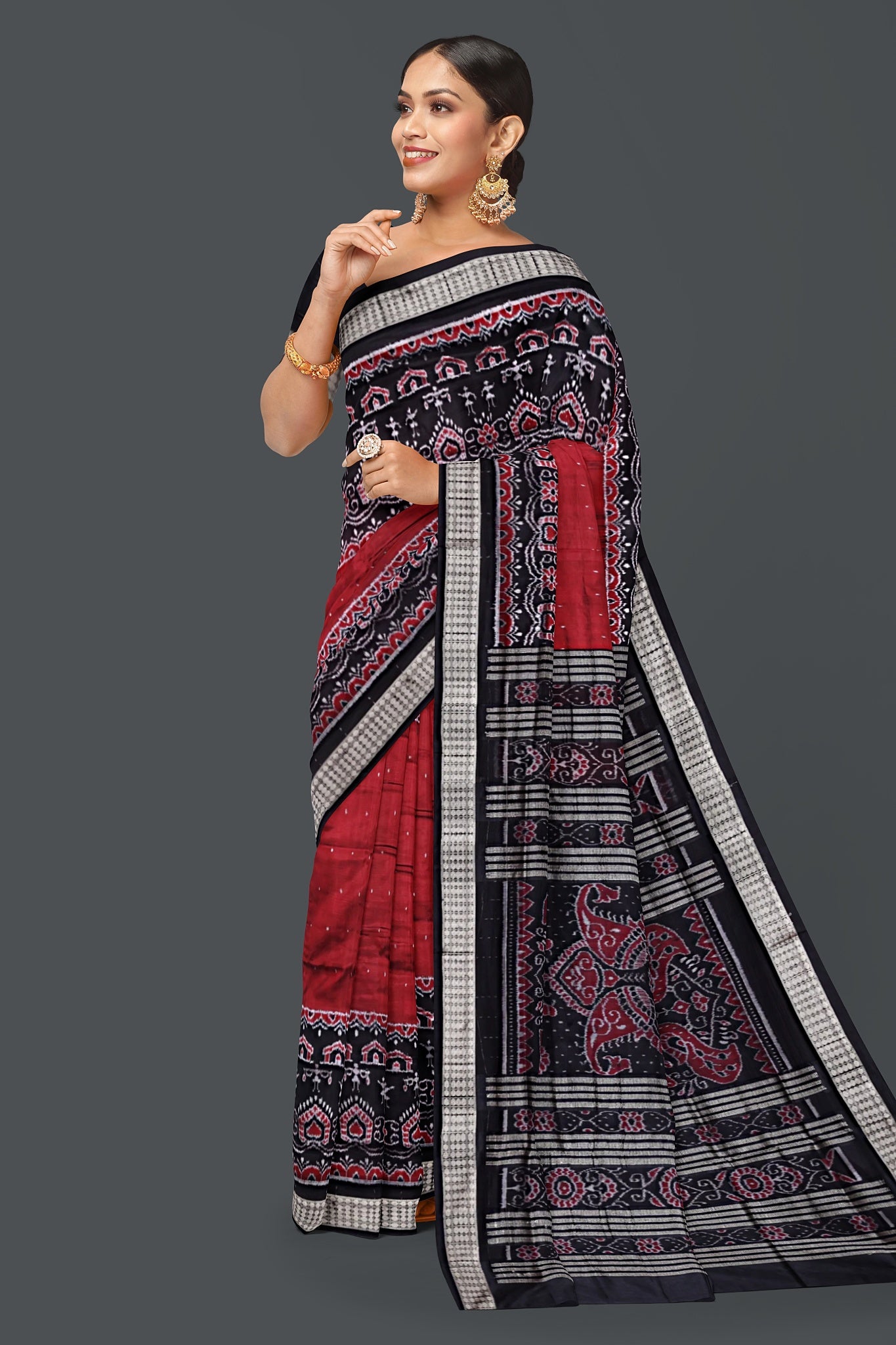 Maroon Teracota Border Bandha Saree