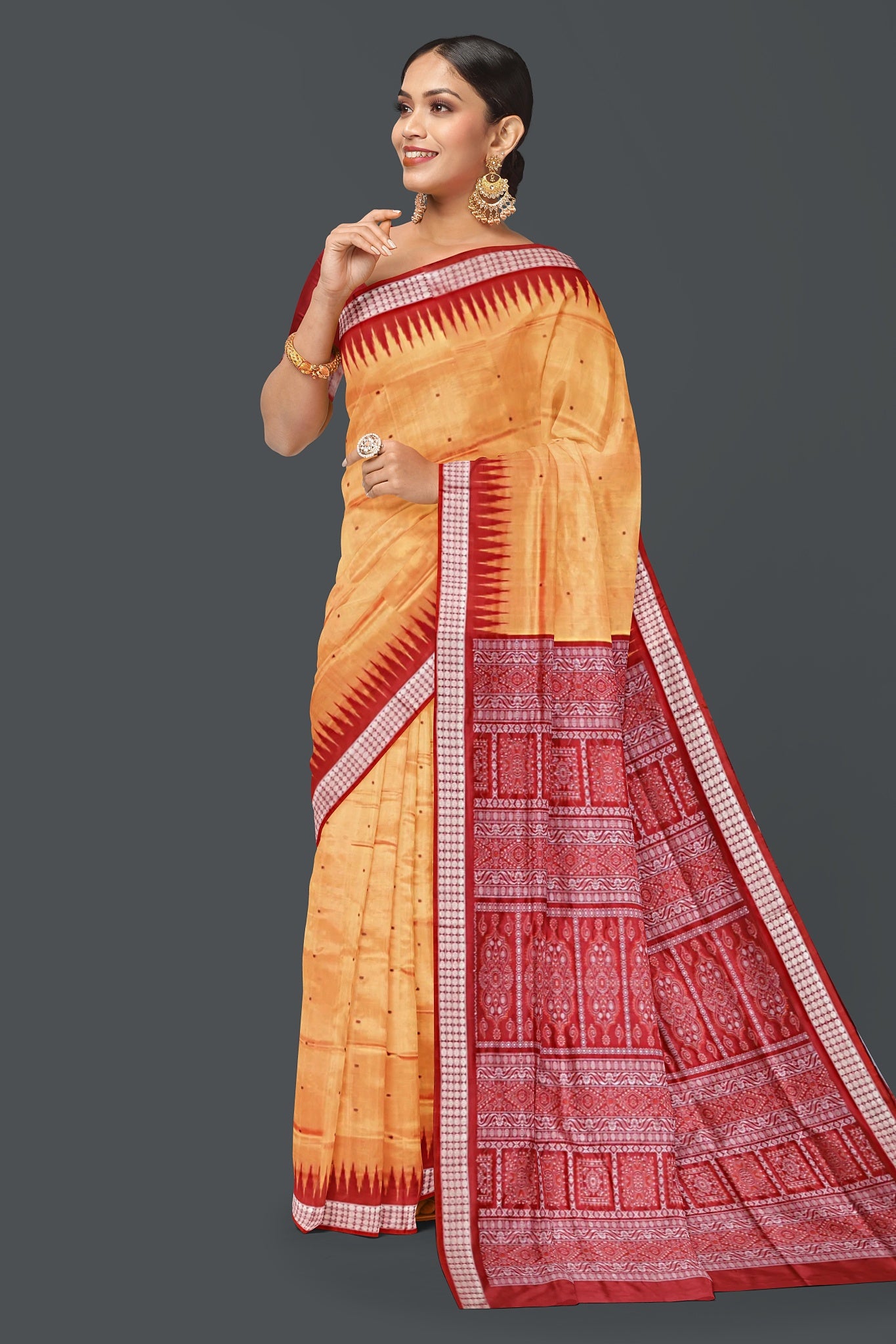 Golen Yellow Bomkai Line Butti Saree