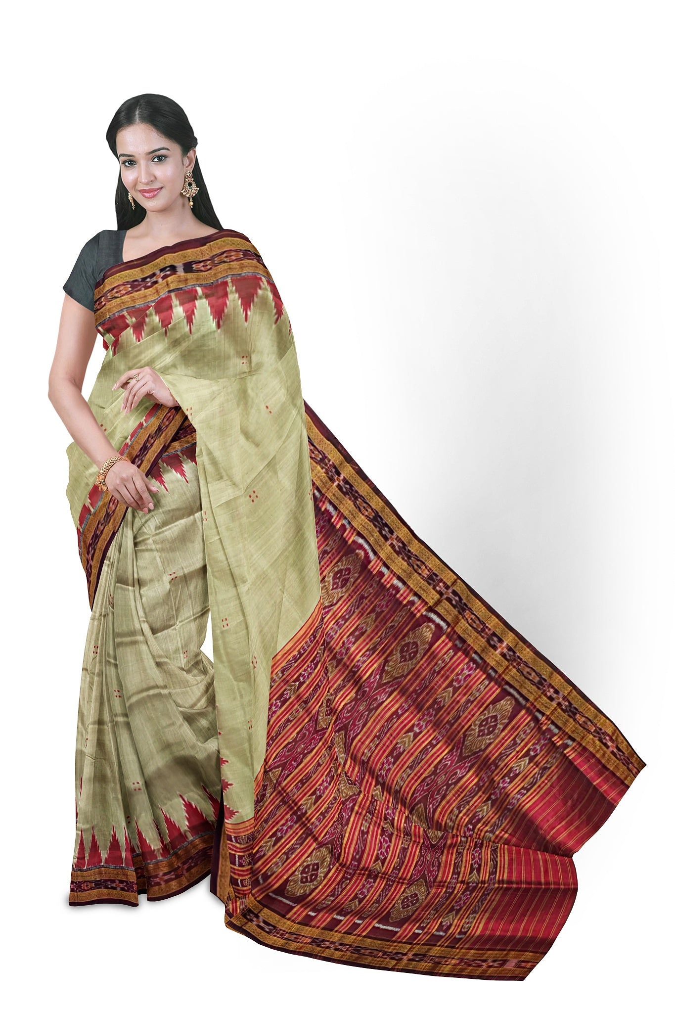 Matha brown border Big Temple Border Khandua Pata Saree