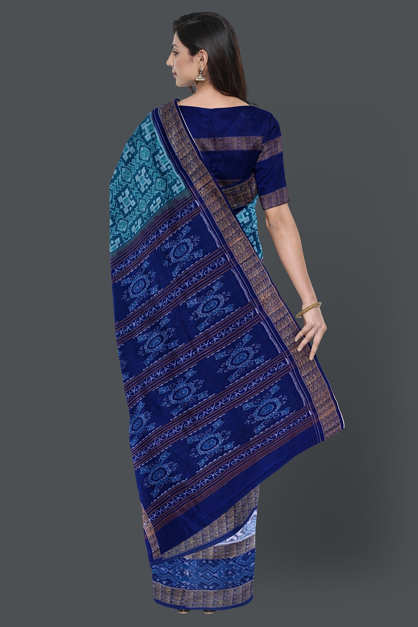 Cyan Double Border Bandha Saree