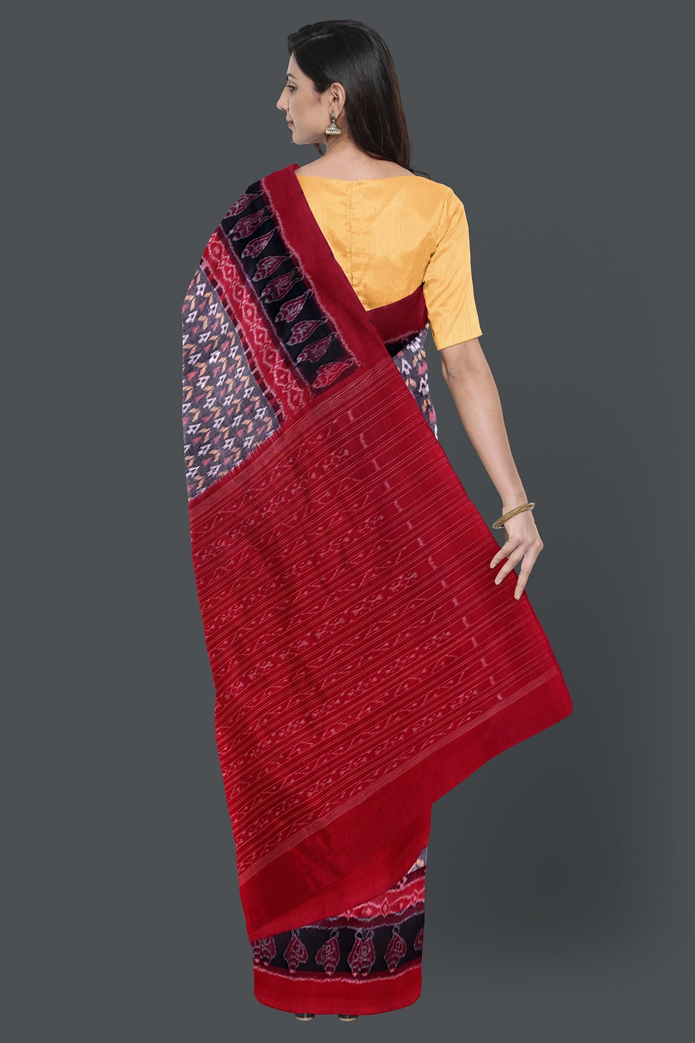 White, Bronze Double Border Bandha Saree