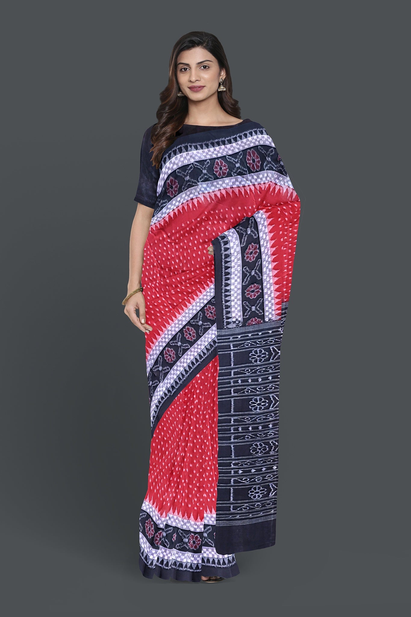 Red Double Border Bandha Saree