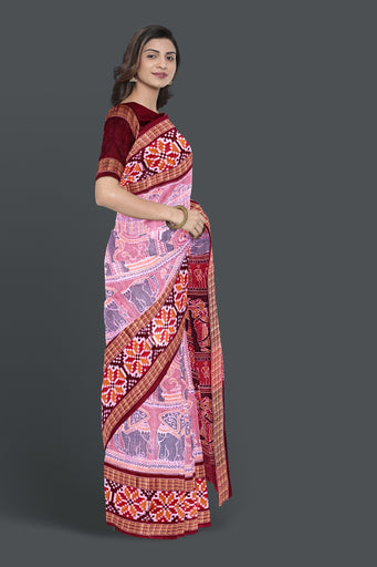 Light Red Traditional Konark Bandha Saree