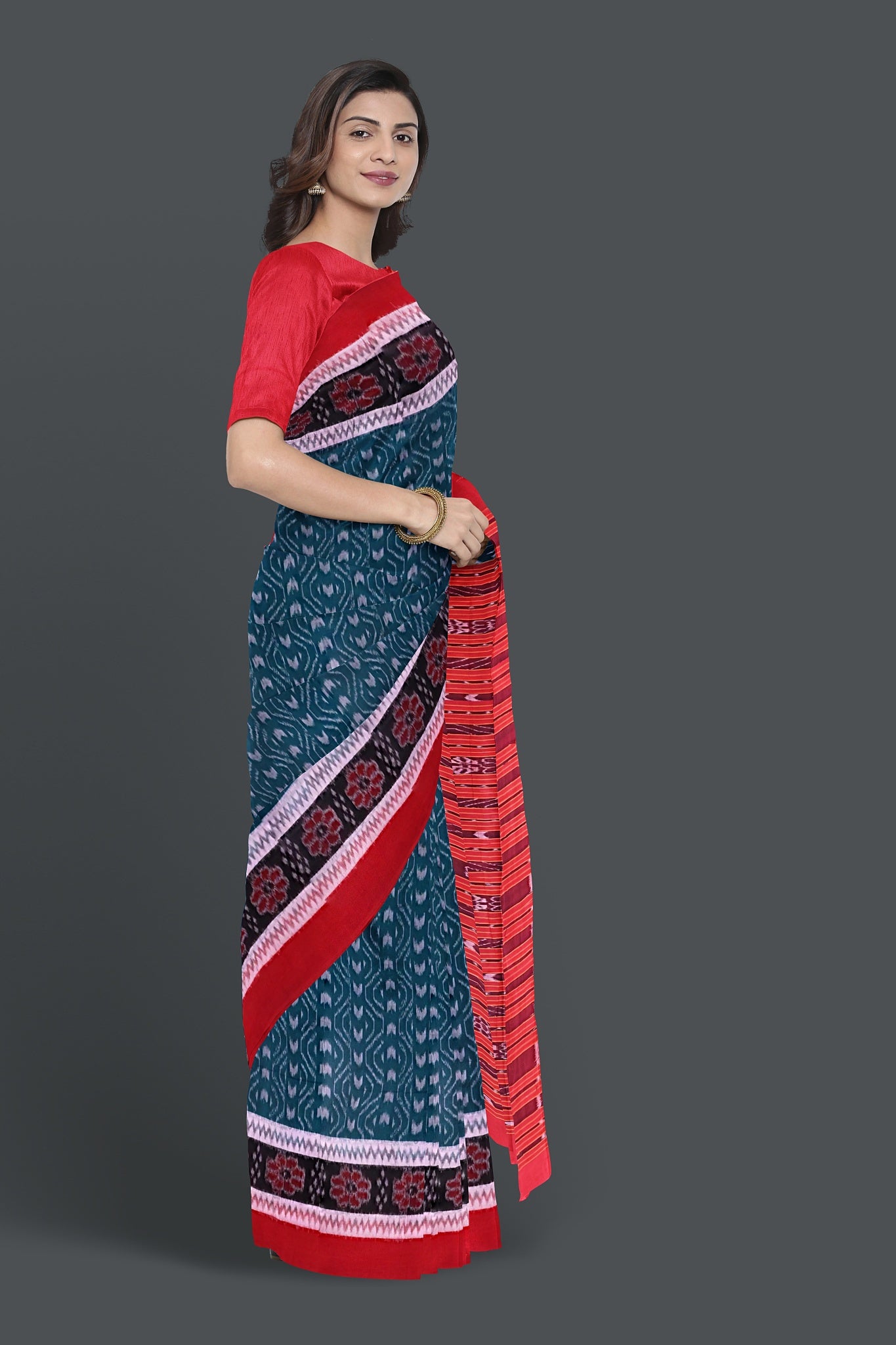 Sea Green Double Border Bandha Saree