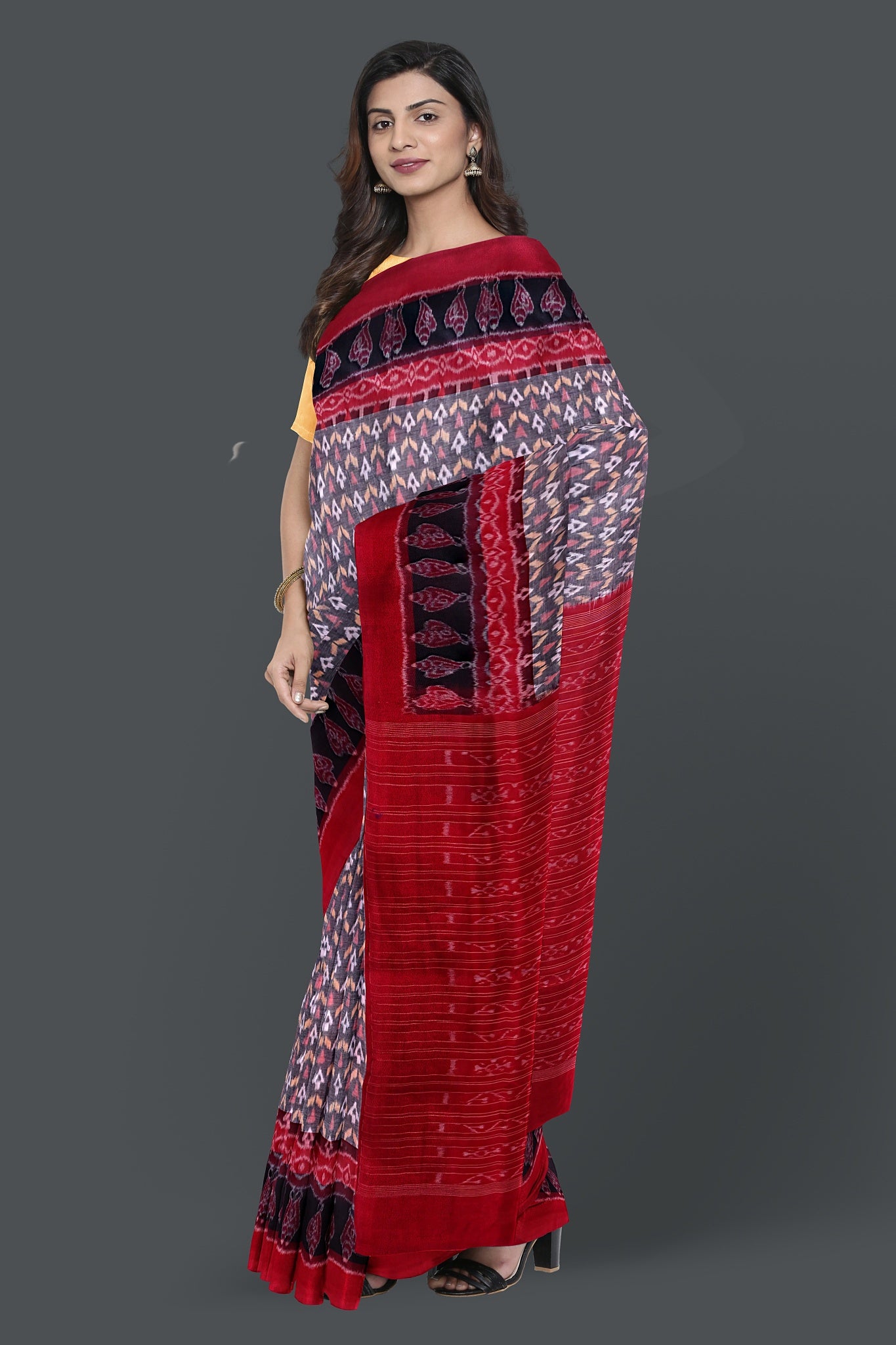 White, Bronze Double Border Bandha Saree