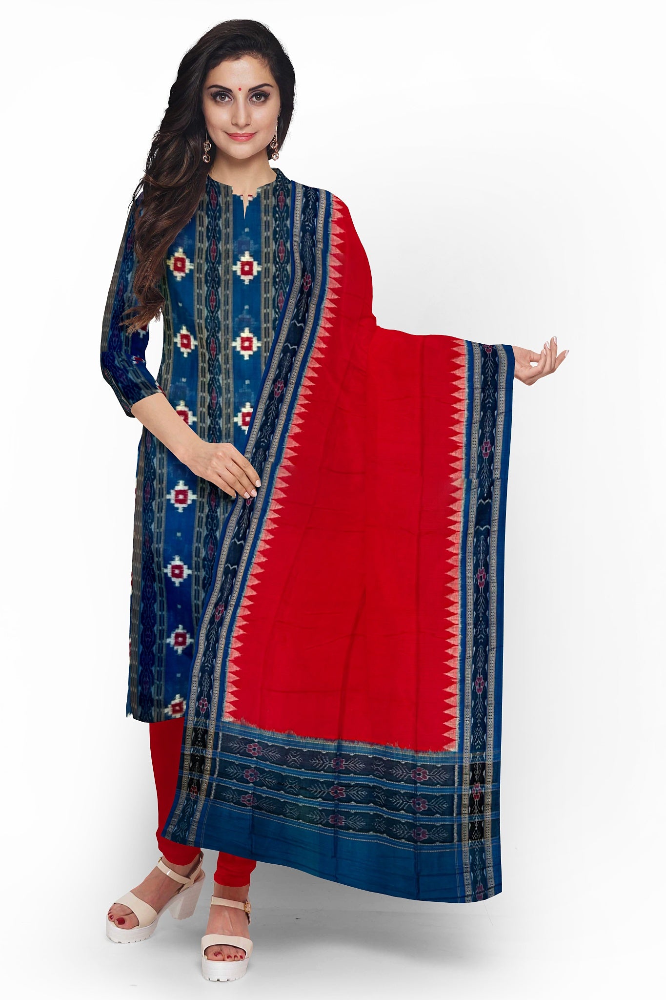 Blue Color Top With Red Color Pant & Chunri Pasapalli Dress Set