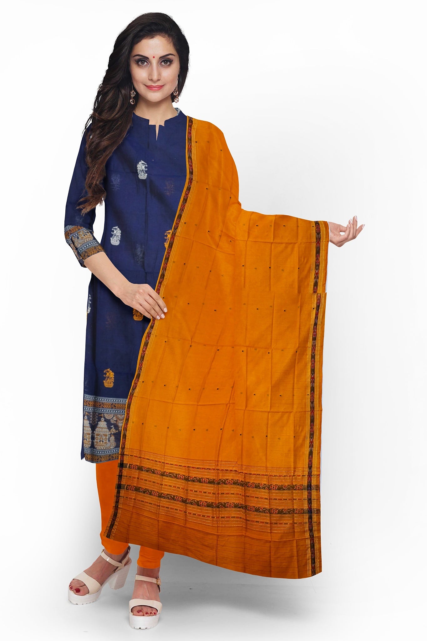 Blue With Yellow Pant & Chunri Bomkai Dress Set