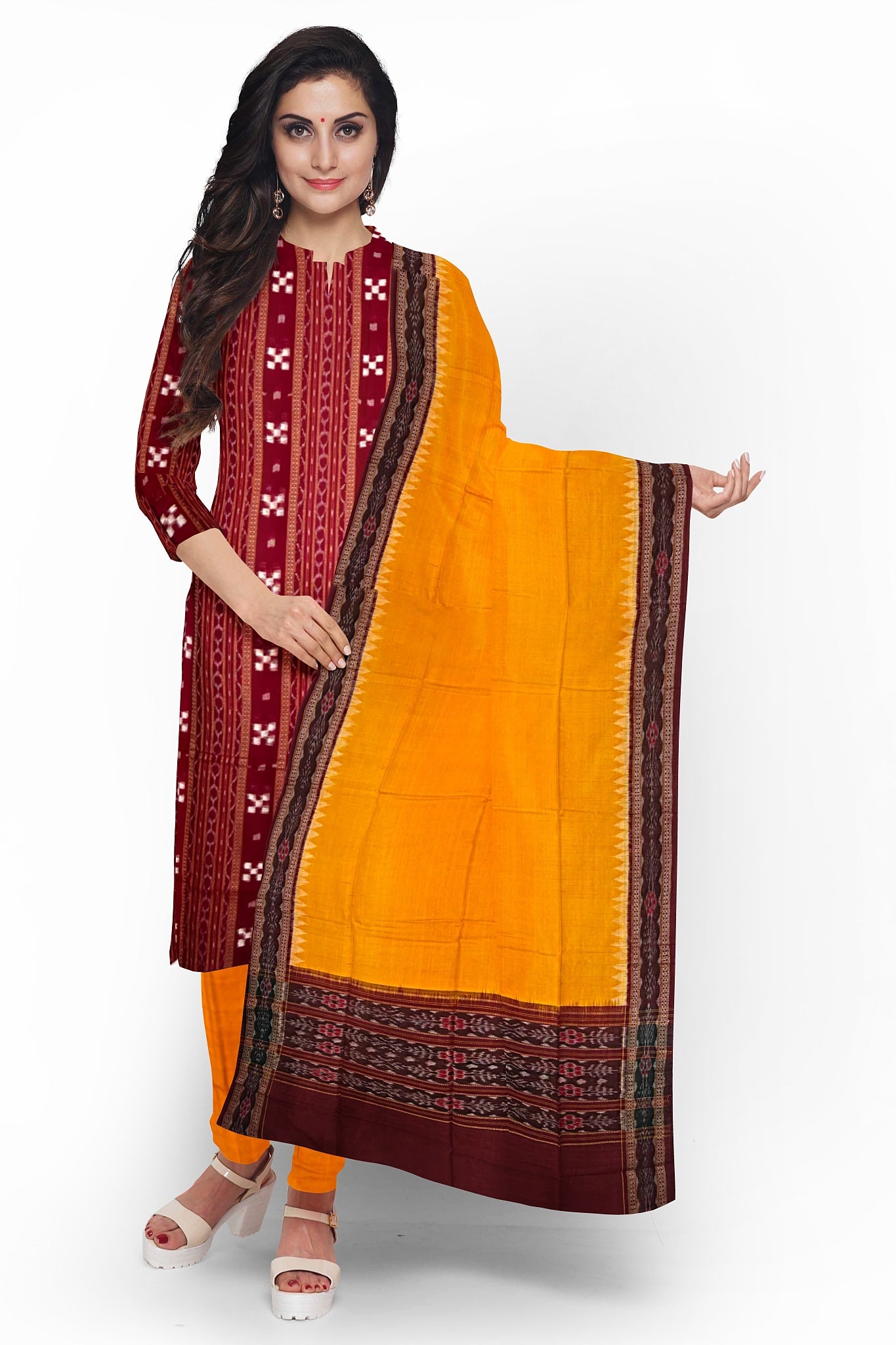 Maroon Top With Yellow Pant & Chunri Pasapalli Dress Set