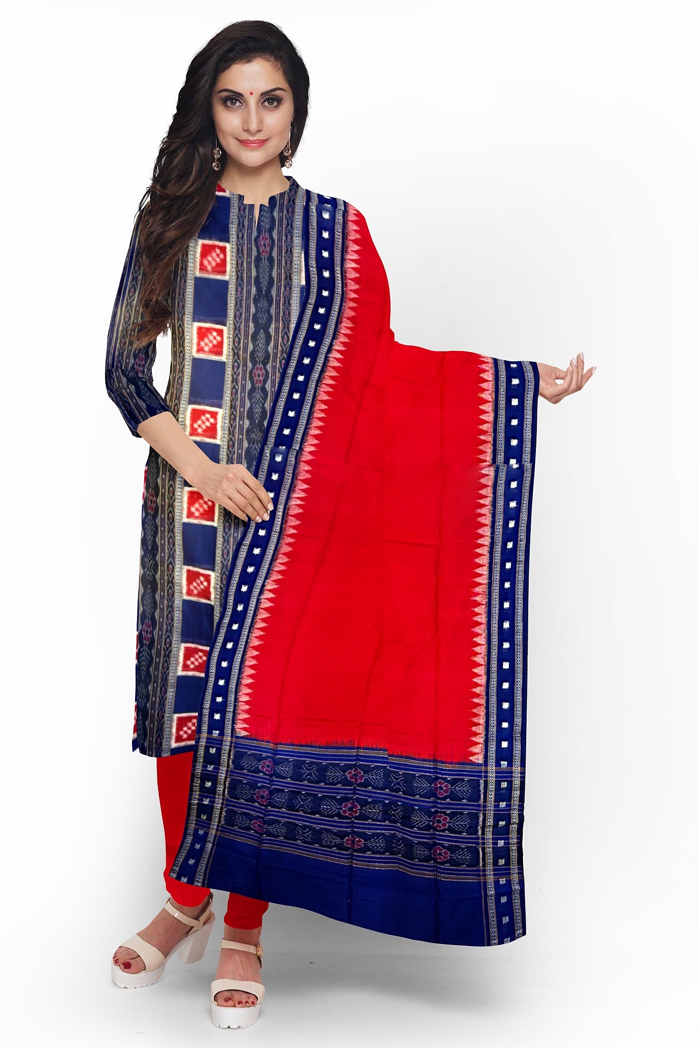 Blue Top With Red Pant & Chunri Pasapalli Dress Set