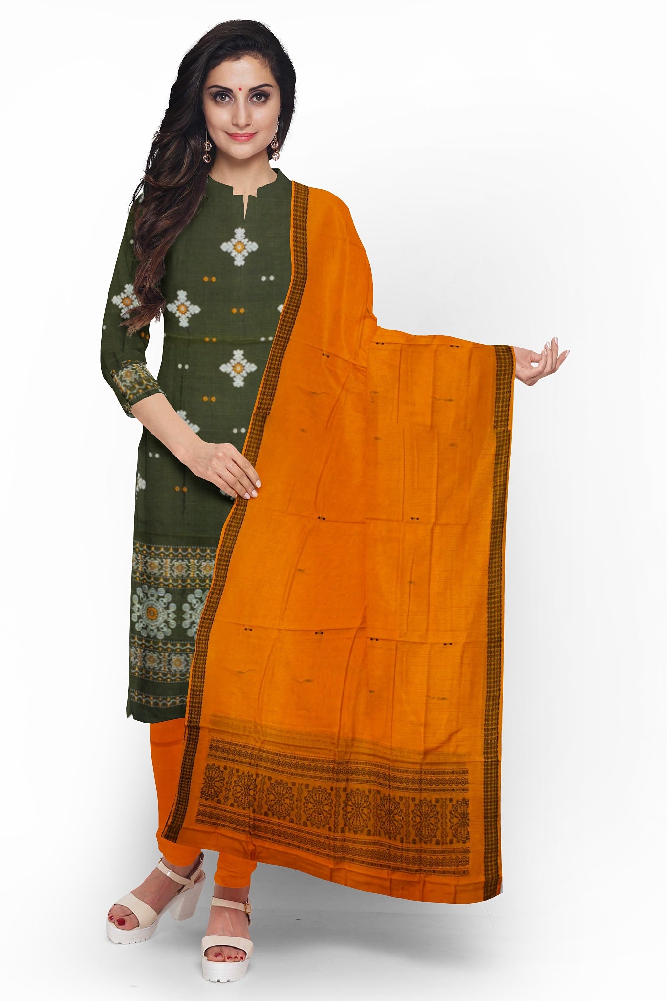 Olive Green Bomkai Dress Set