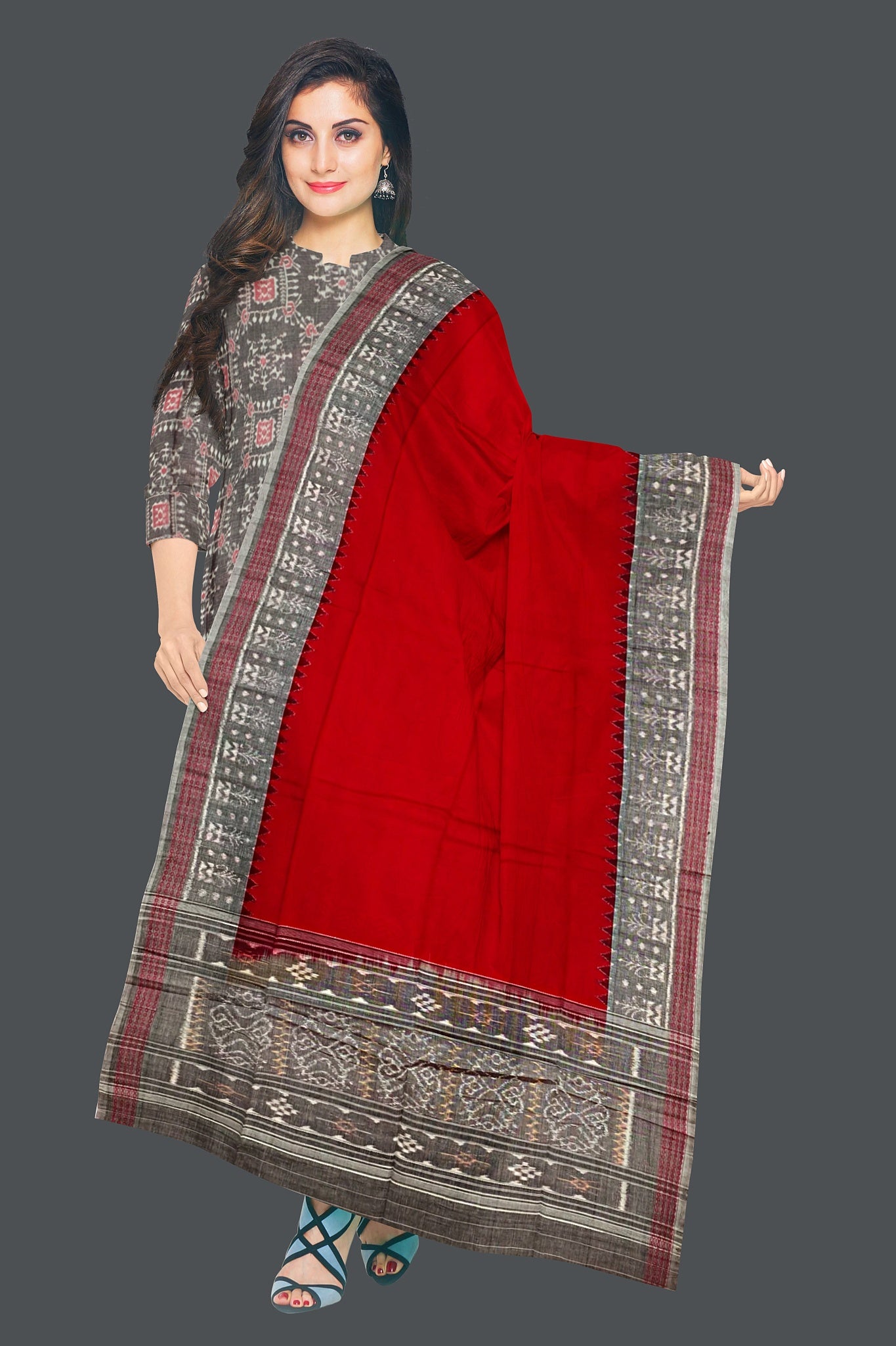 Redish silver Top With Red Pant & Chunri Body Bandha Dress Set