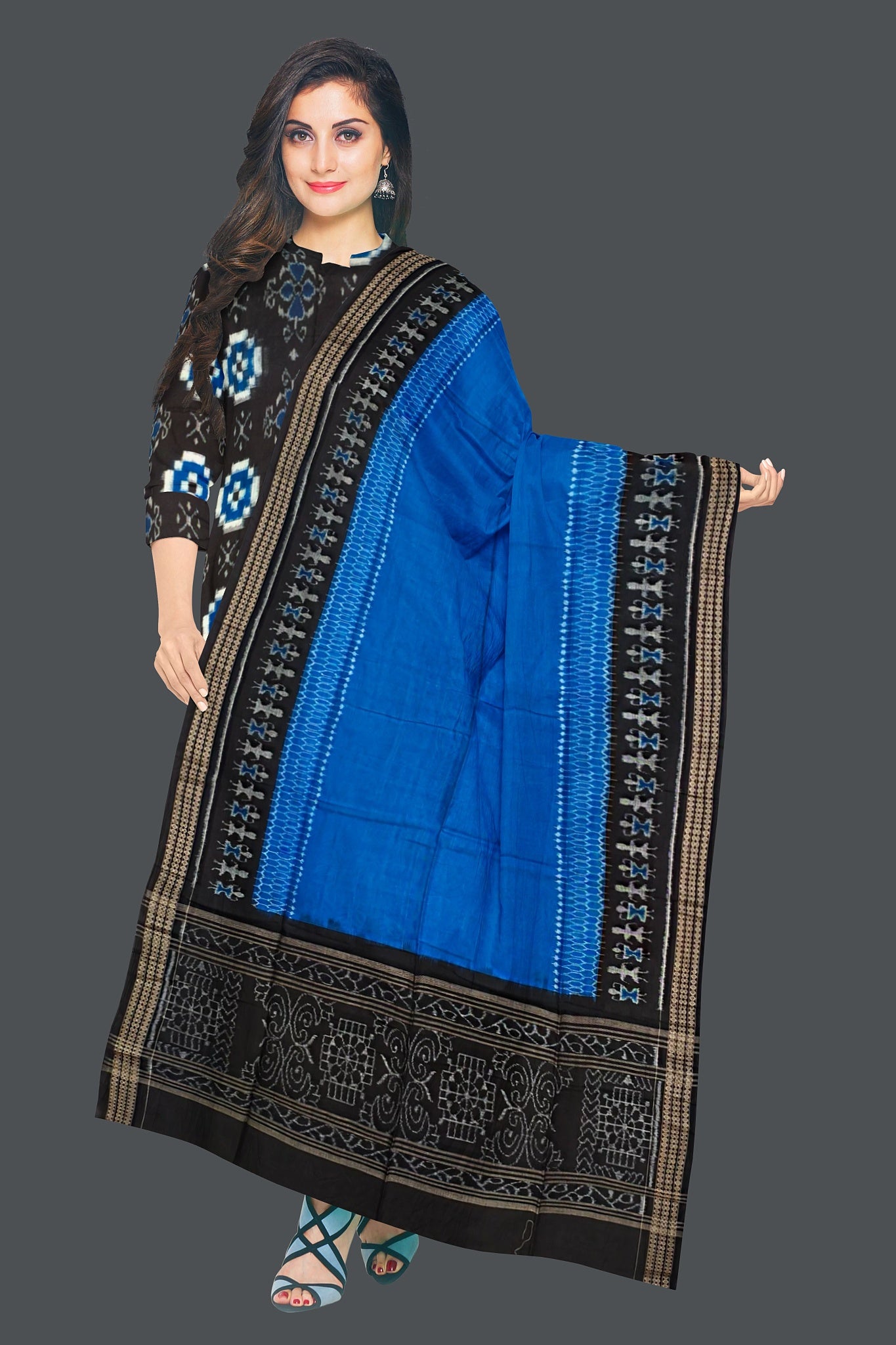 Black Top With Black Pant & Blue Chunri Pasapalli Dress Set