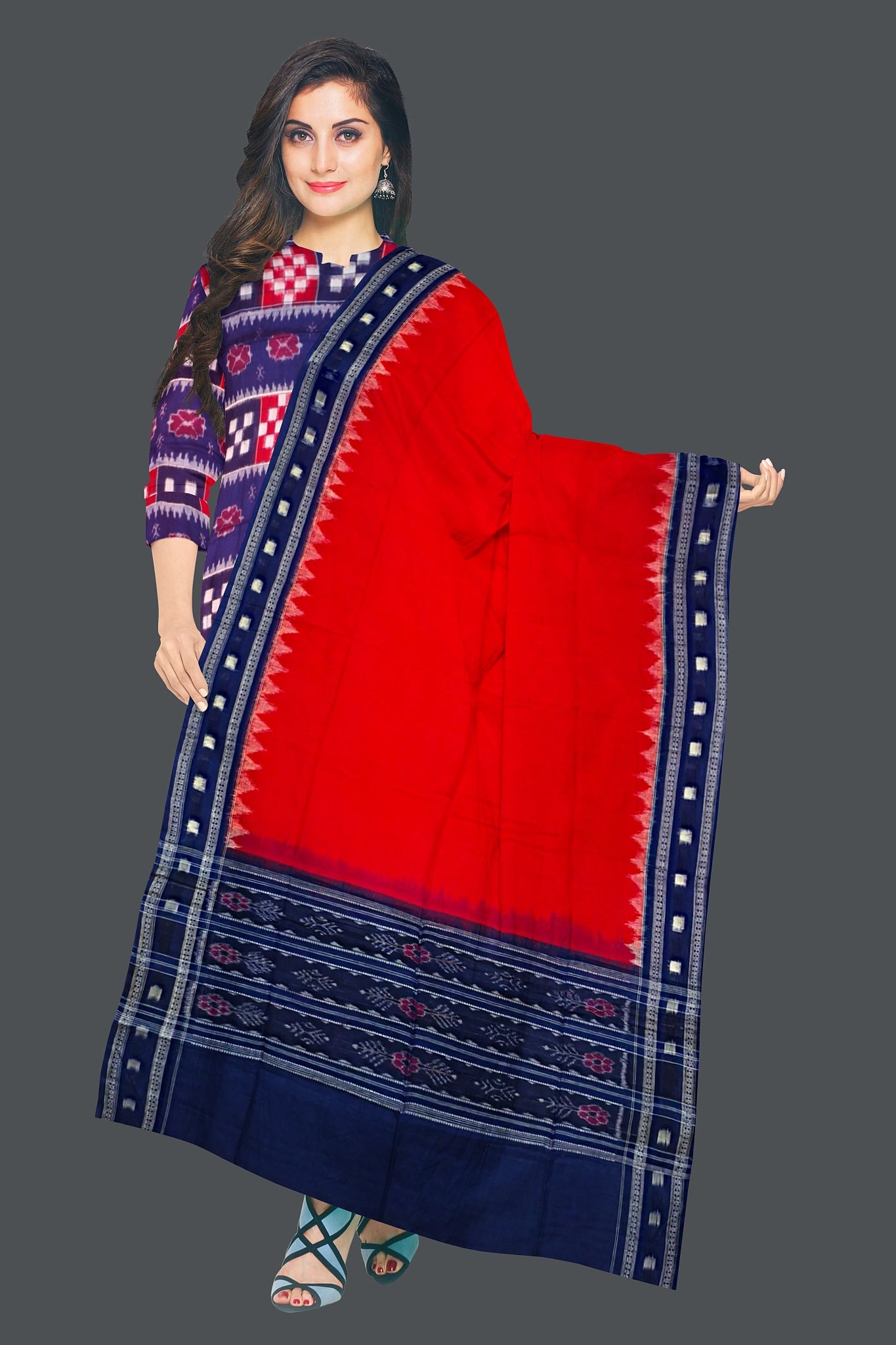 Blue Top With Red Pant & Chunri Pasapalli Dress Set