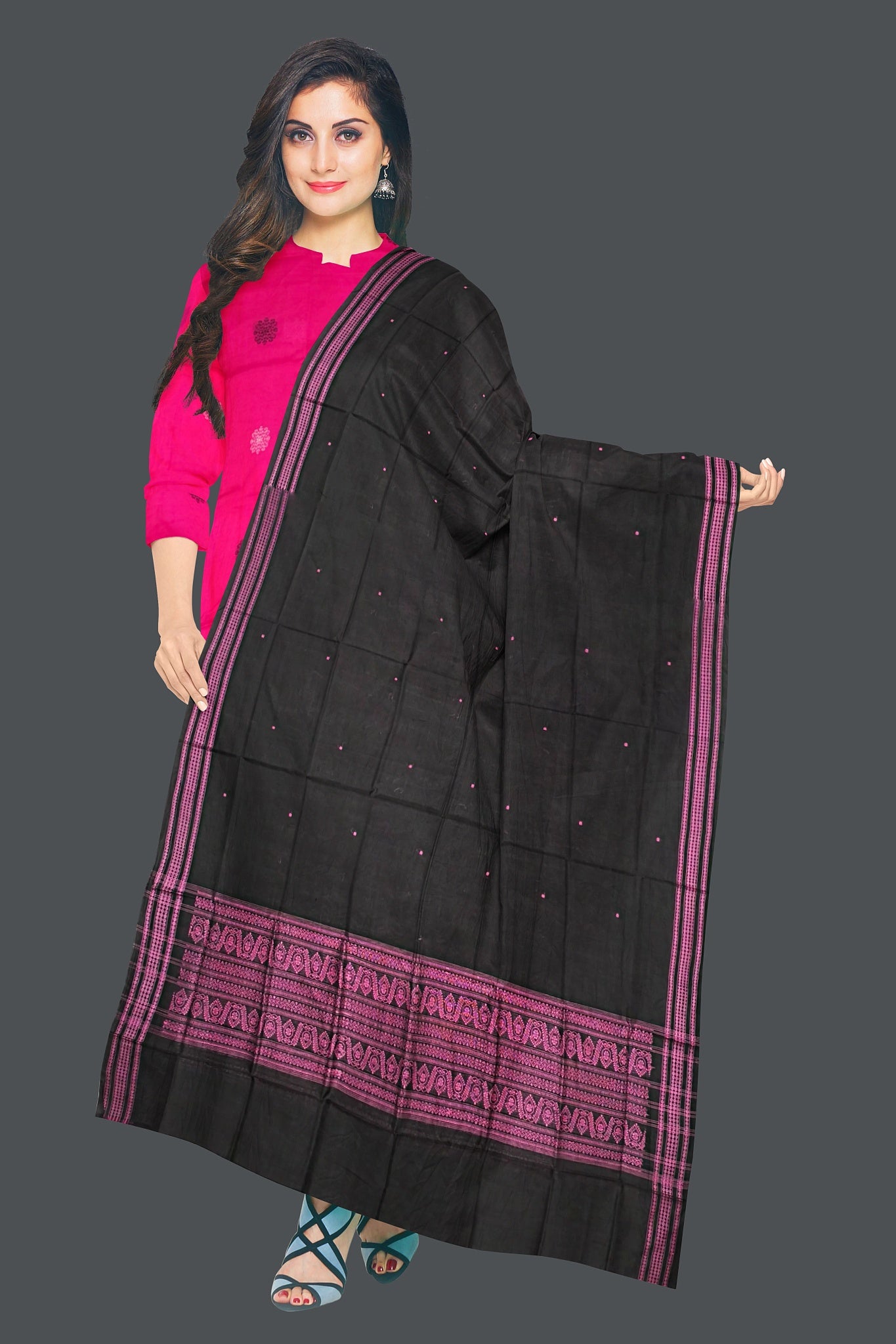 Pink Top With Black Pant & Chunri Bomkai Dress Set