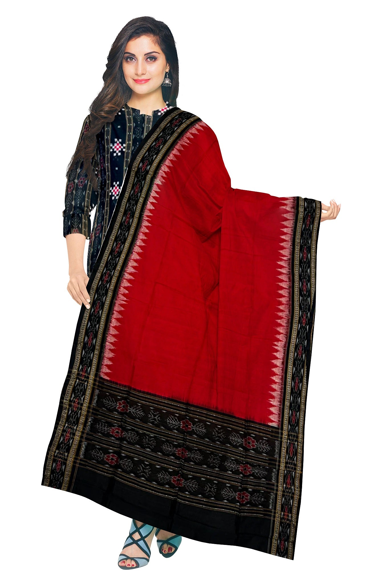 Black Top With Red Pant & Chunri Pasapalli Dress Set