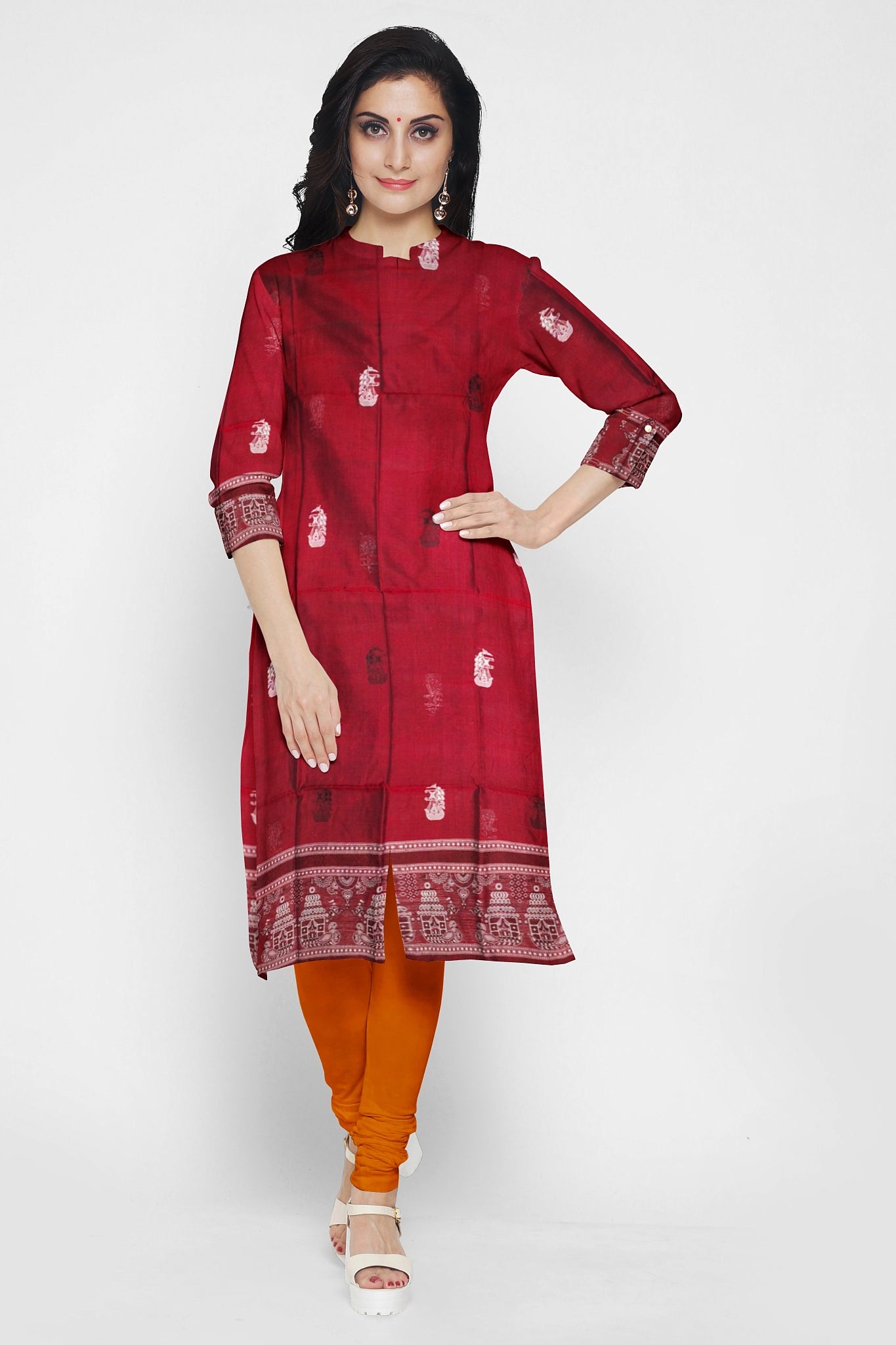 Deep maroon With Black Pant & Chunri Bomkai Dress Set