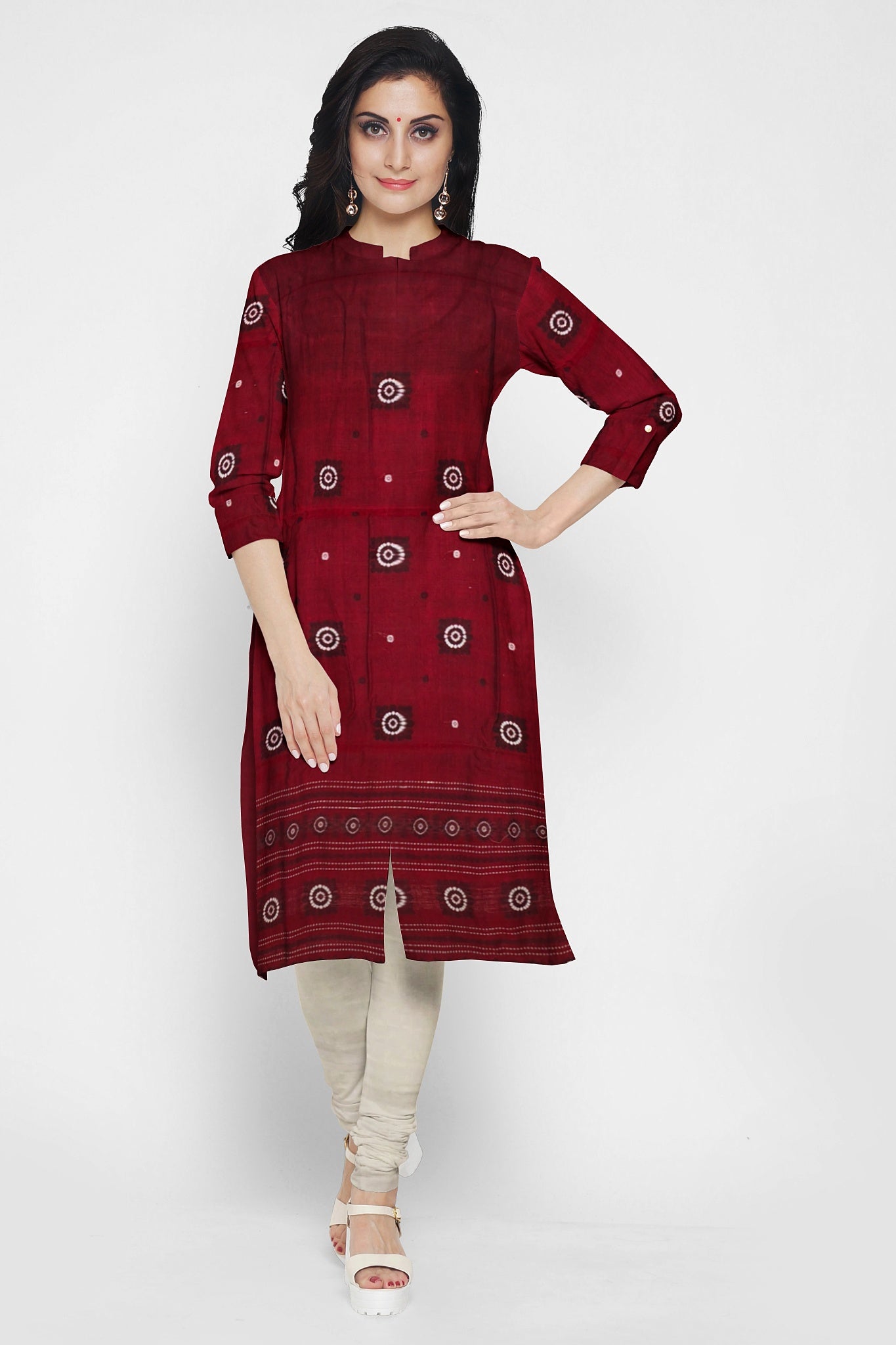 Maroon With White Pant & Chunri Bomkai Dress Set